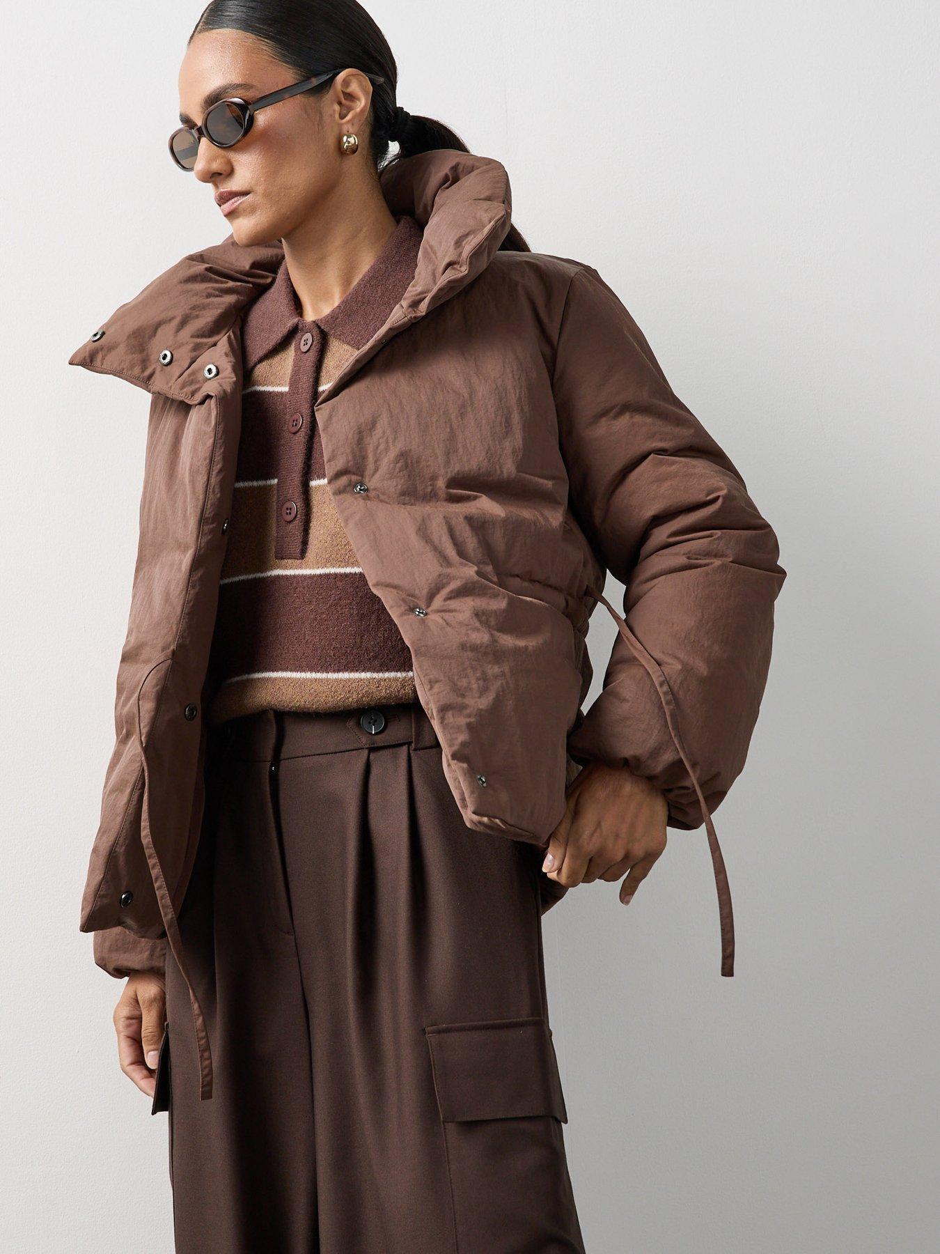 Image 5 of 6 of Michelle Keegan Funnel Neck Padded Coat - Brown