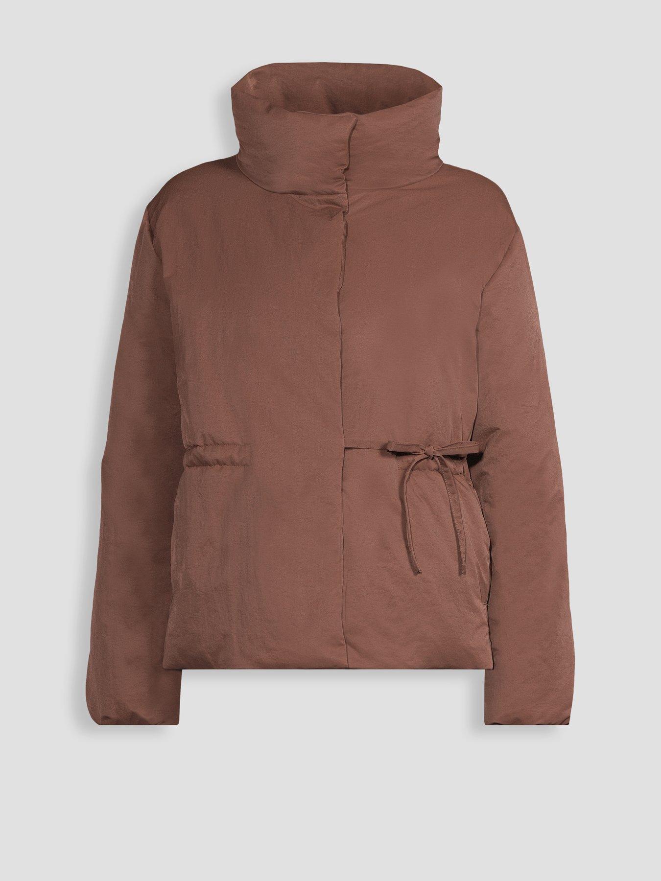 Image 6 of 6 of Michelle Keegan Funnel Neck Padded Coat - Brown