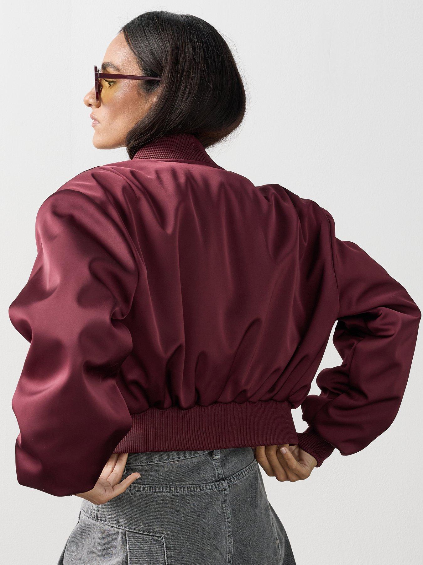 Image 2 of 7 of Michelle Keegan Structured Satin Bomber Jacket - Burgundy