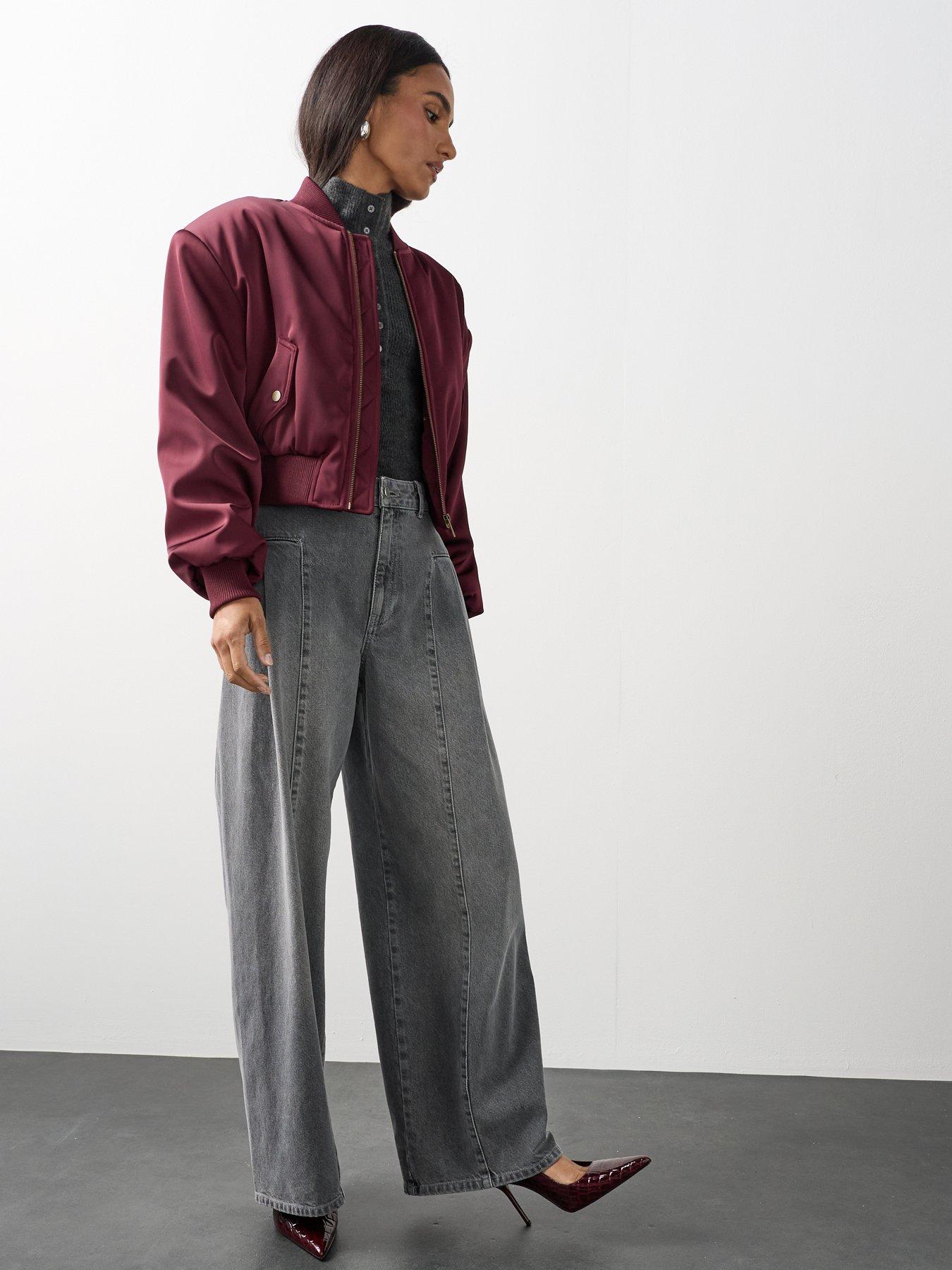 Image 3 of 7 of Michelle Keegan Structured Satin Bomber Jacket - Burgundy