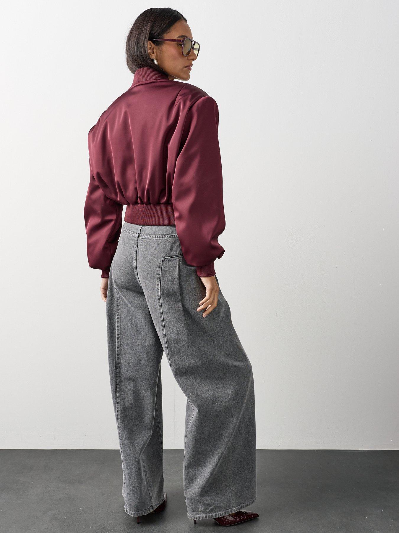 Image 5 of 7 of Michelle Keegan Structured Satin Bomber Jacket - Burgundy