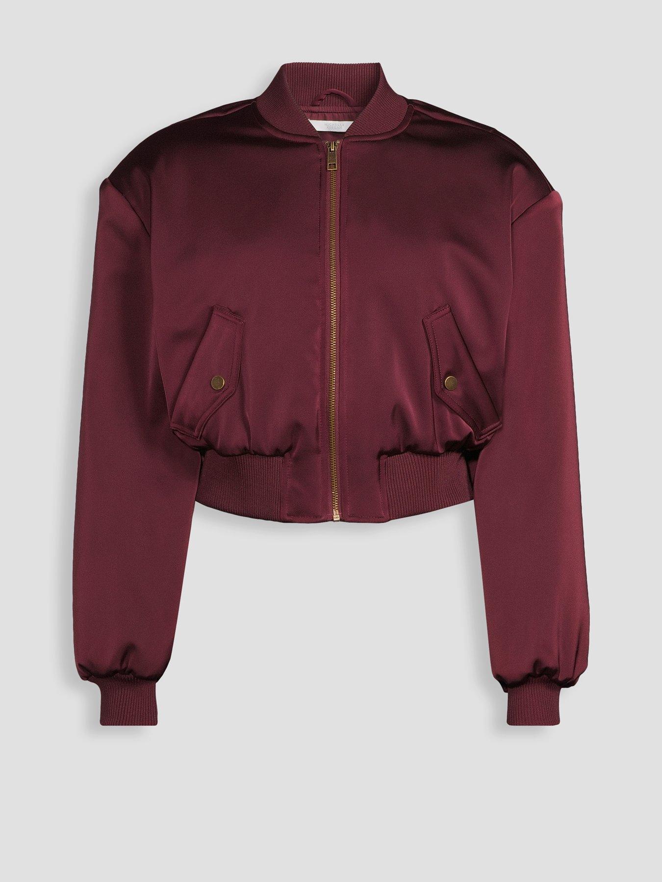 Image 7 of 7 of Michelle Keegan Structured Satin Bomber Jacket - Burgundy