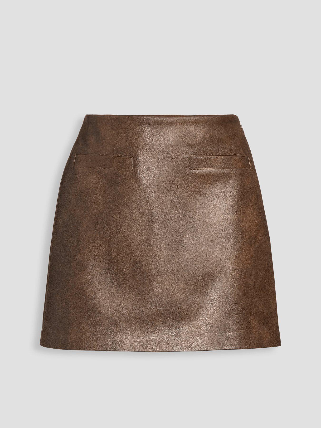 Image 7 of 7 of Michelle Keegan Faux Leather Mini Skirt - Brown