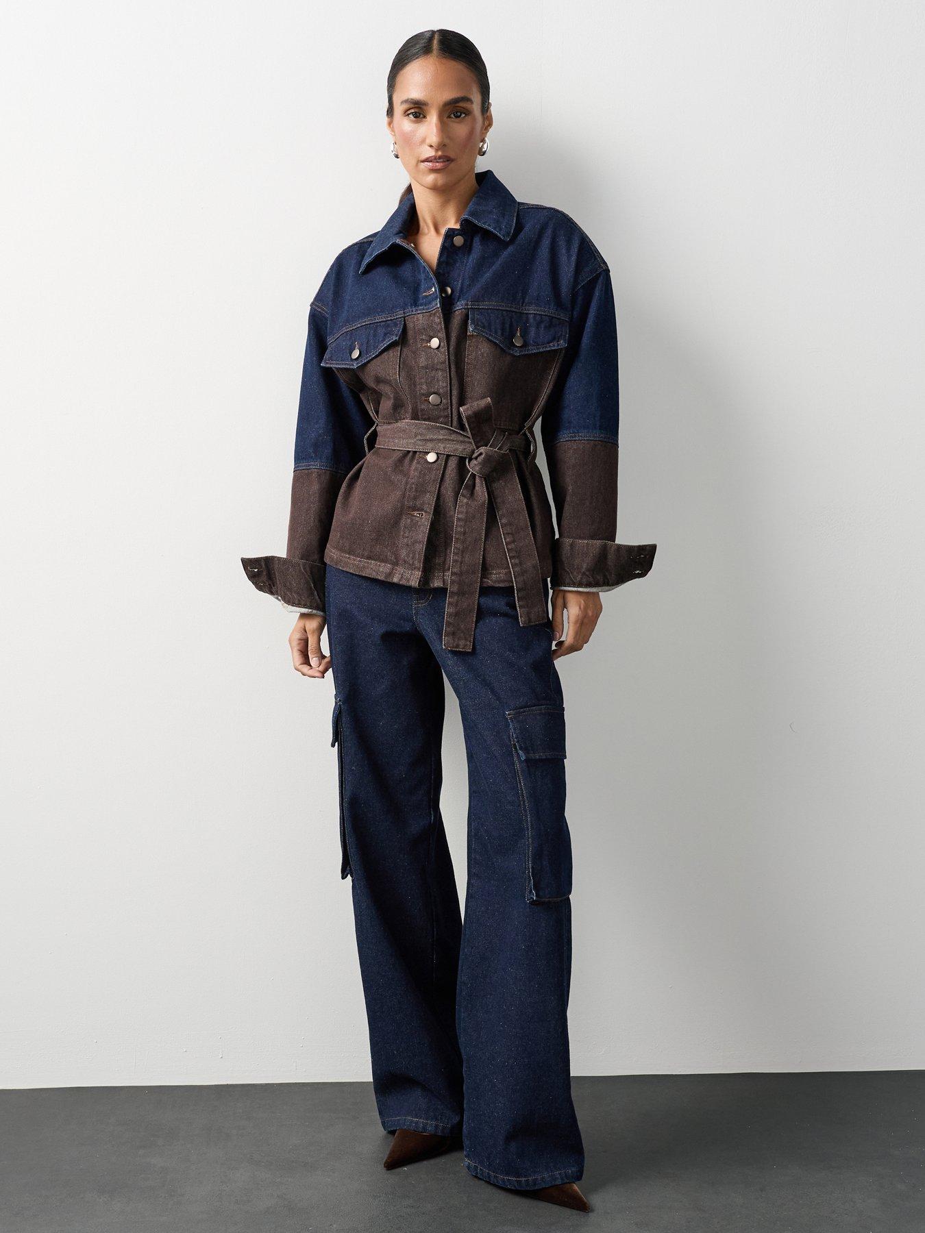 Image 1 of 7 of Michelle Keegan Wide Leg Cargo Jeans - Dark Wash