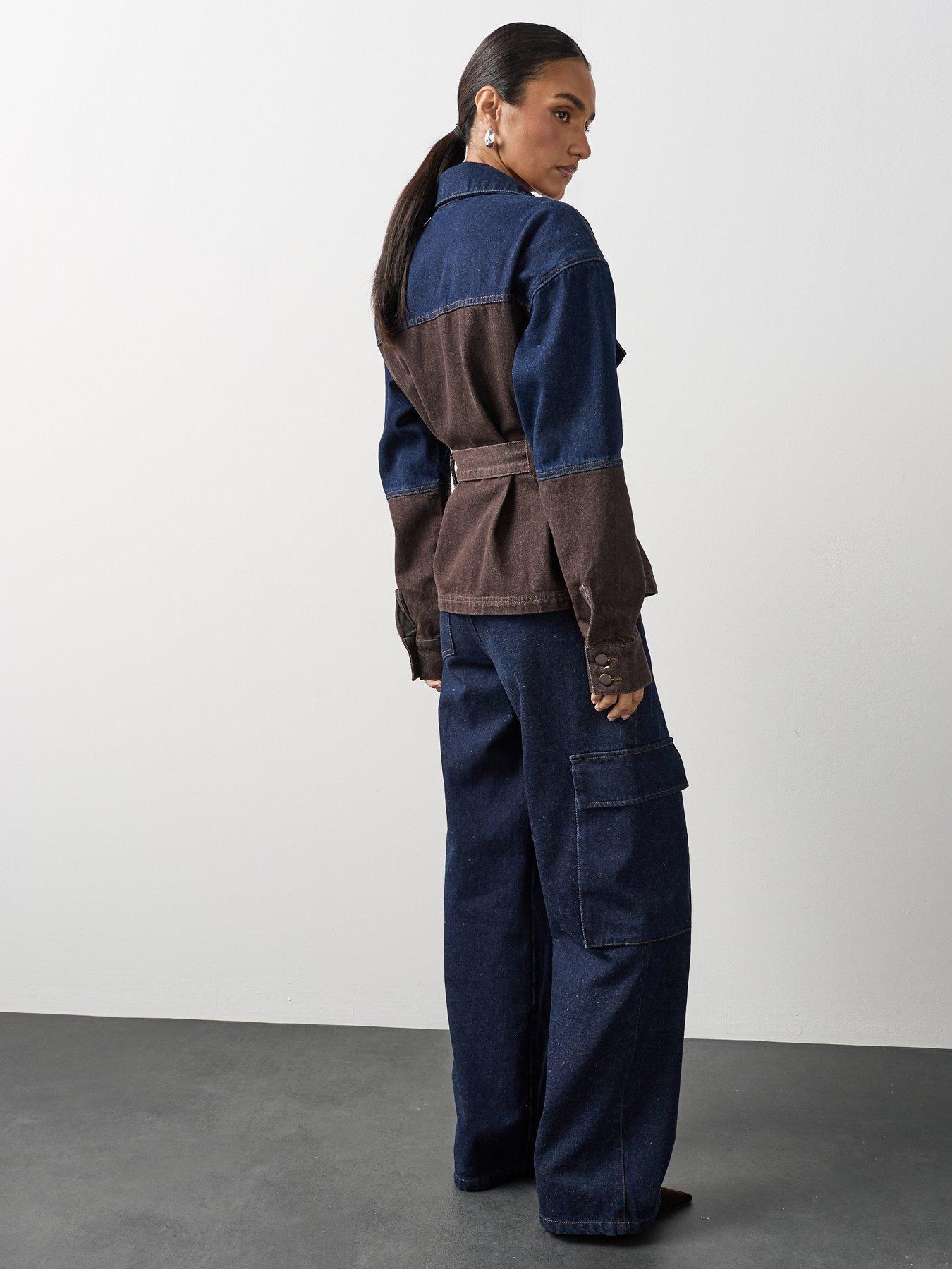 Image 3 of 7 of Michelle Keegan Wide Leg Cargo Jeans - Dark Wash
