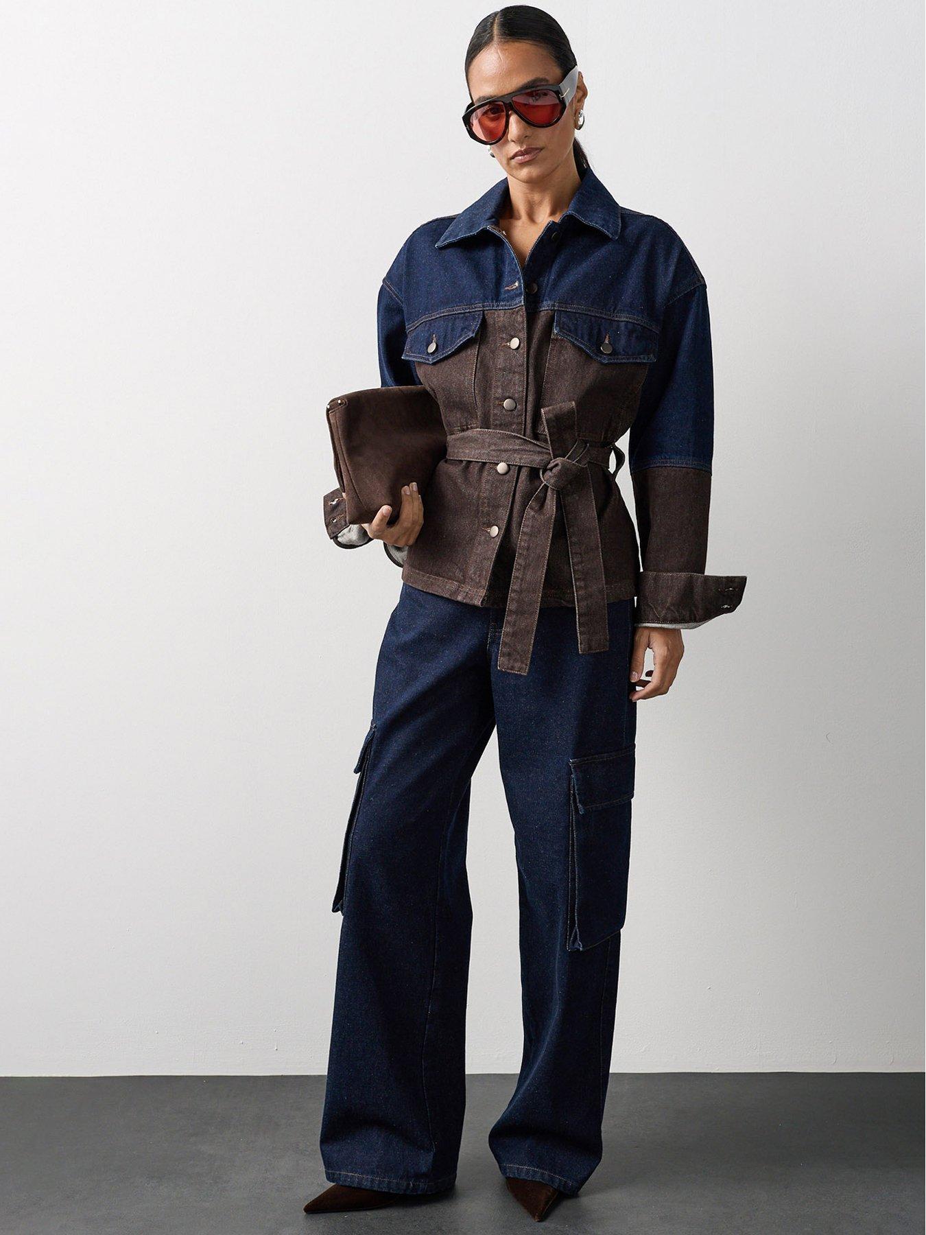 Image 5 of 7 of Michelle Keegan Wide Leg Cargo Jeans - Dark Wash