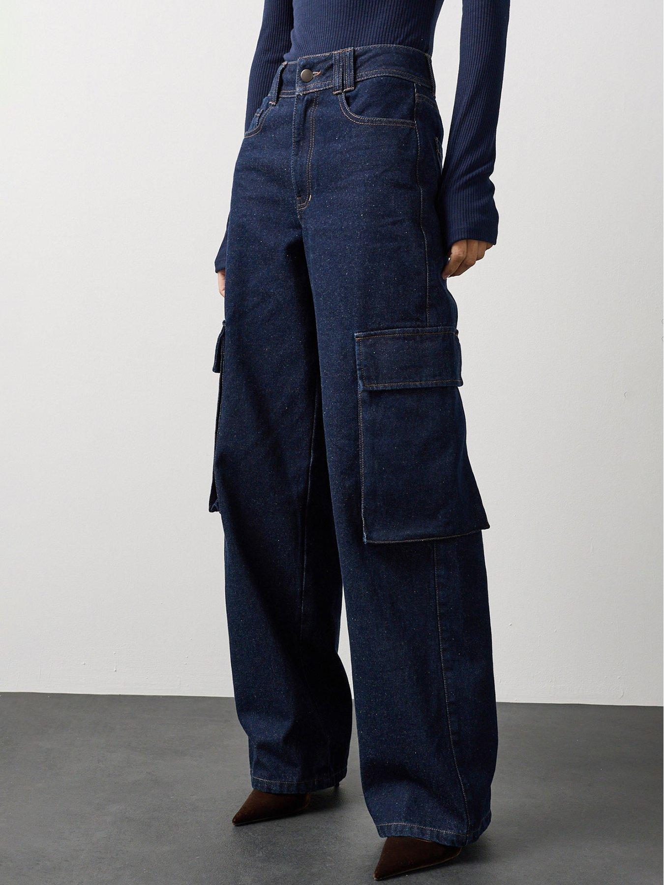 Image 6 of 7 of Michelle Keegan Wide Leg Cargo Jeans - Dark Wash