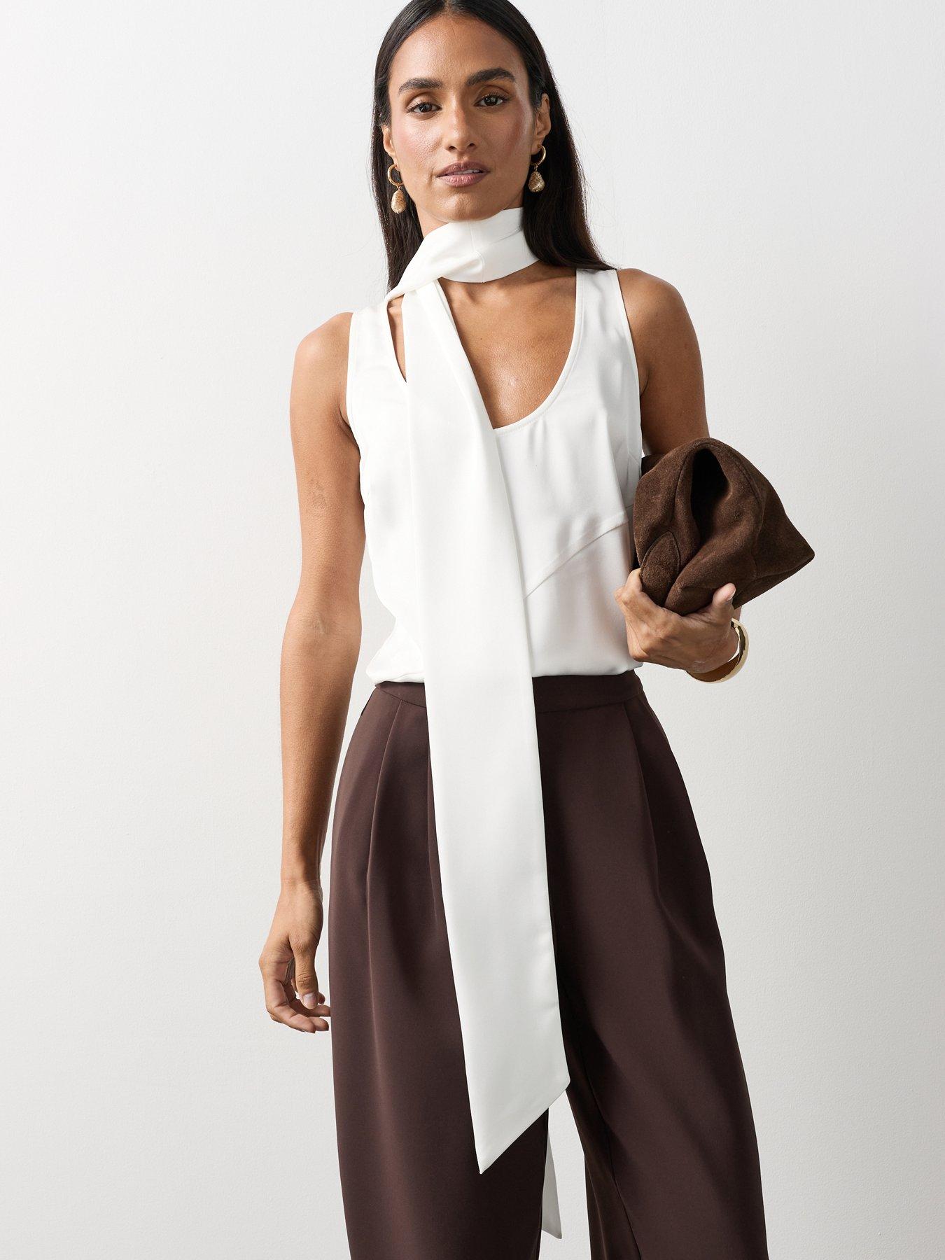 Image 1 of 6 of Michelle Keegan Scoop Neck Scarf Cami - Ivory