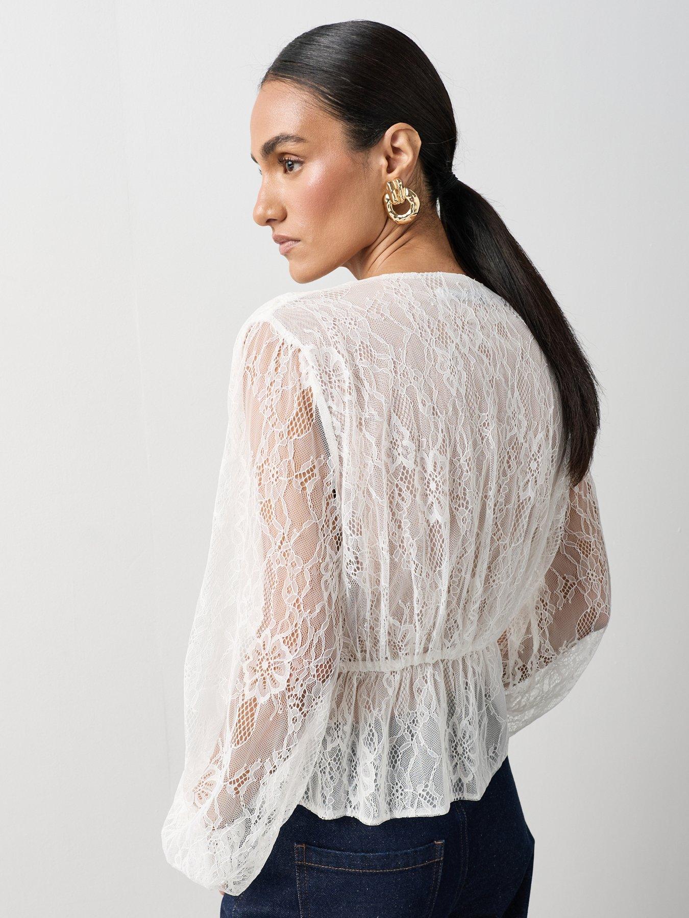 Image 2 of 7 of Michelle Keegan Lace Knotted Blouse - White