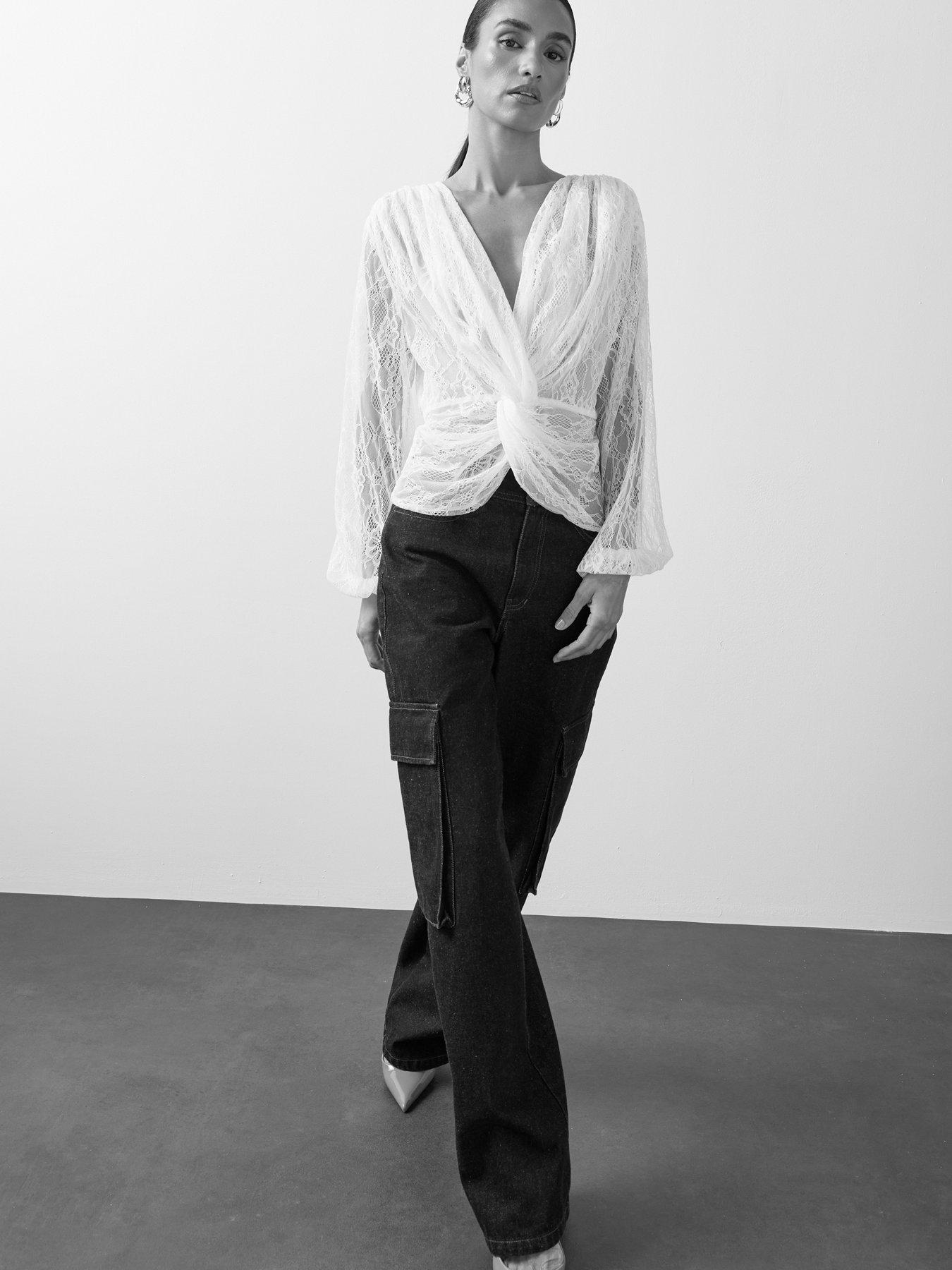 Image 3 of 7 of Michelle Keegan Lace Knotted Blouse - White