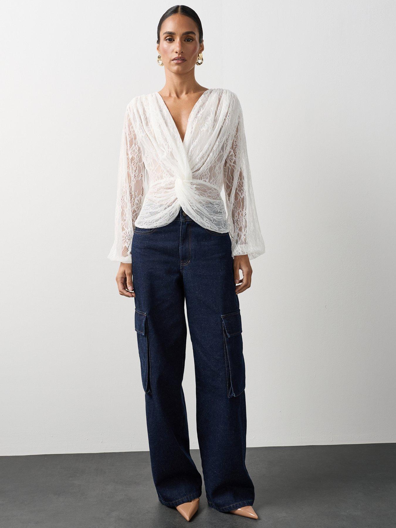 Image 5 of 7 of Michelle Keegan Lace Knotted Blouse - White