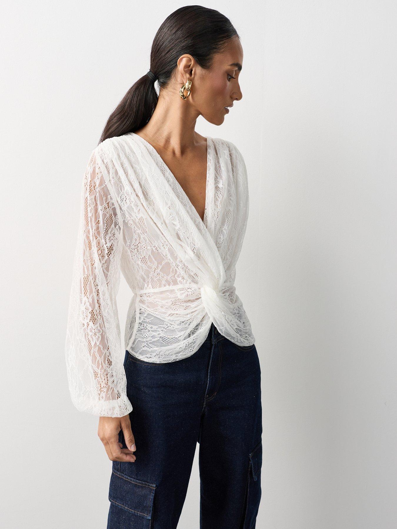 Image 6 of 7 of Michelle Keegan Lace Knotted Blouse - White