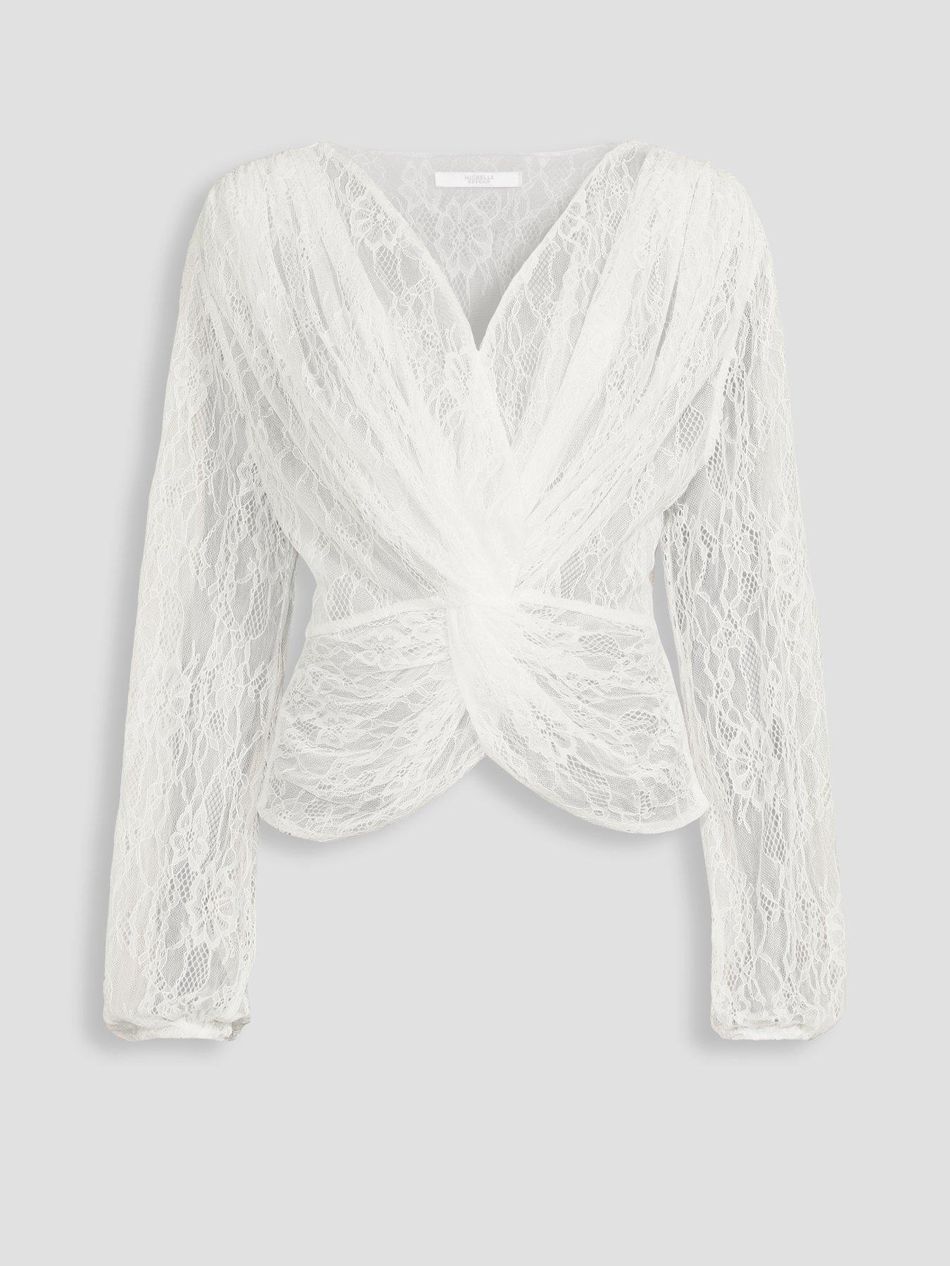 Image 7 of 7 of Michelle Keegan Lace Knotted Blouse - White