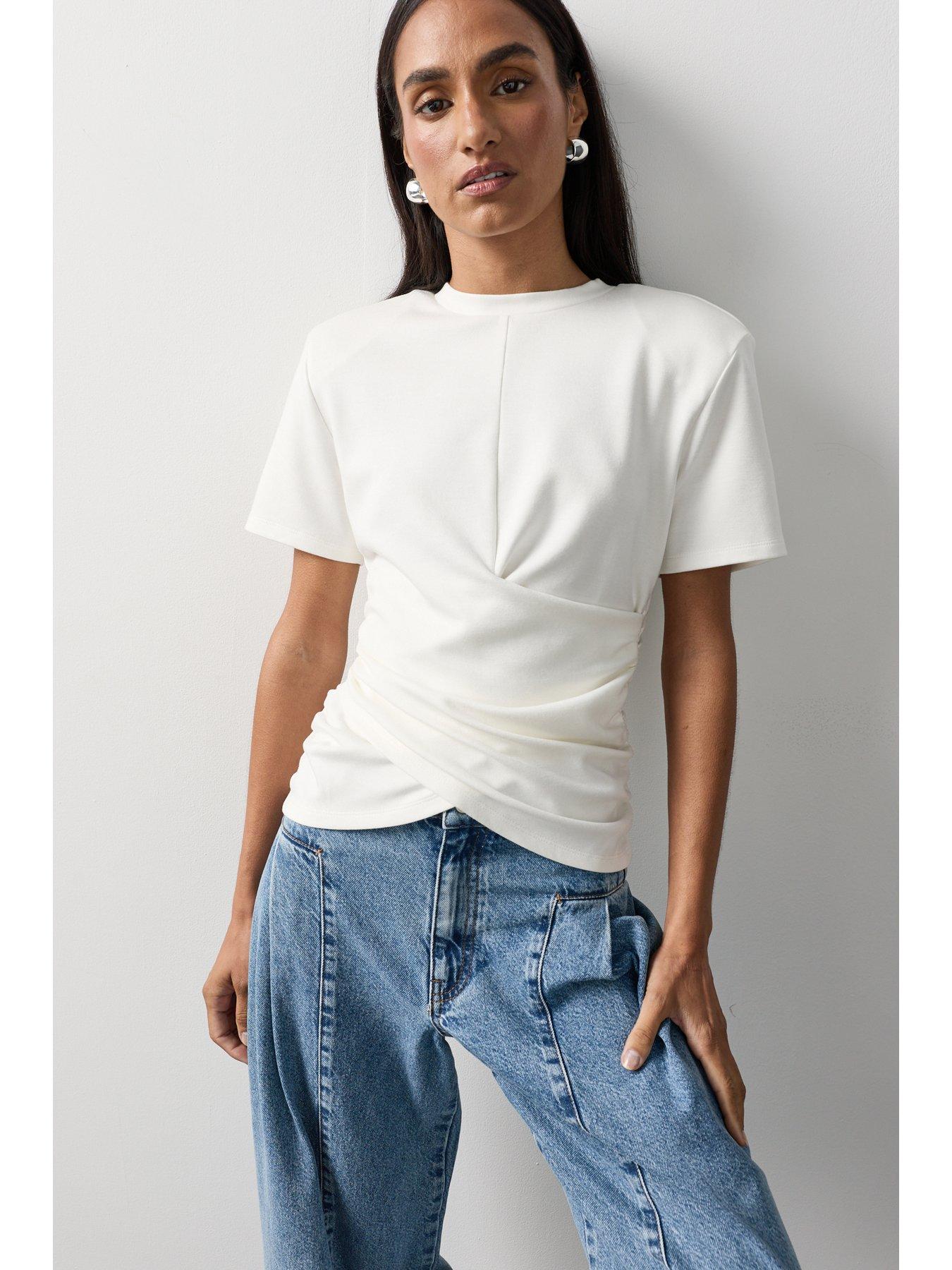 Image 4 of 7 of Michelle Keegan Structured Cinch Waist Top - Ivory
