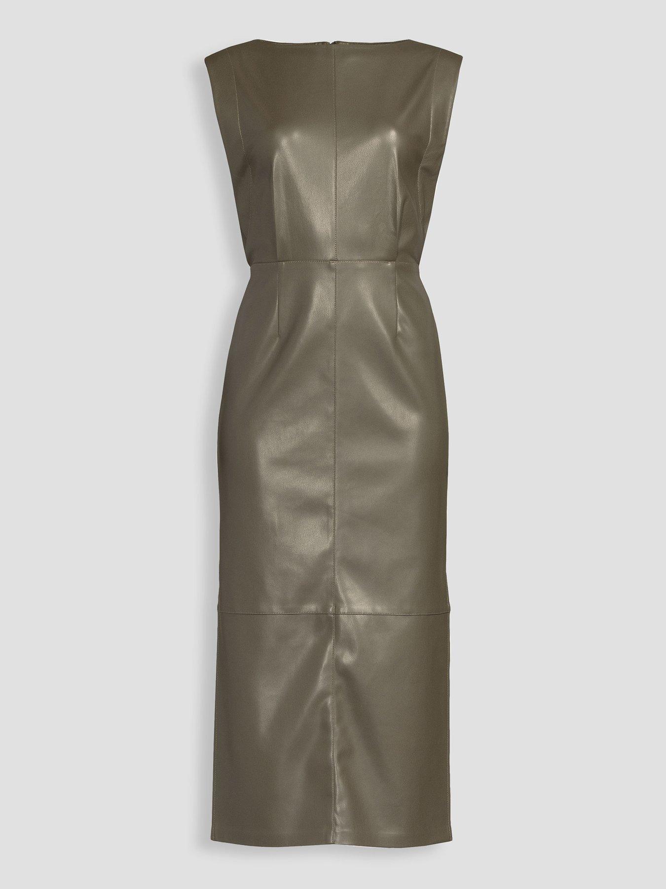 Image 7 of 7 of The Very Collection Womens Grown-On Sleeve Faux Leather Midi Dress - Green