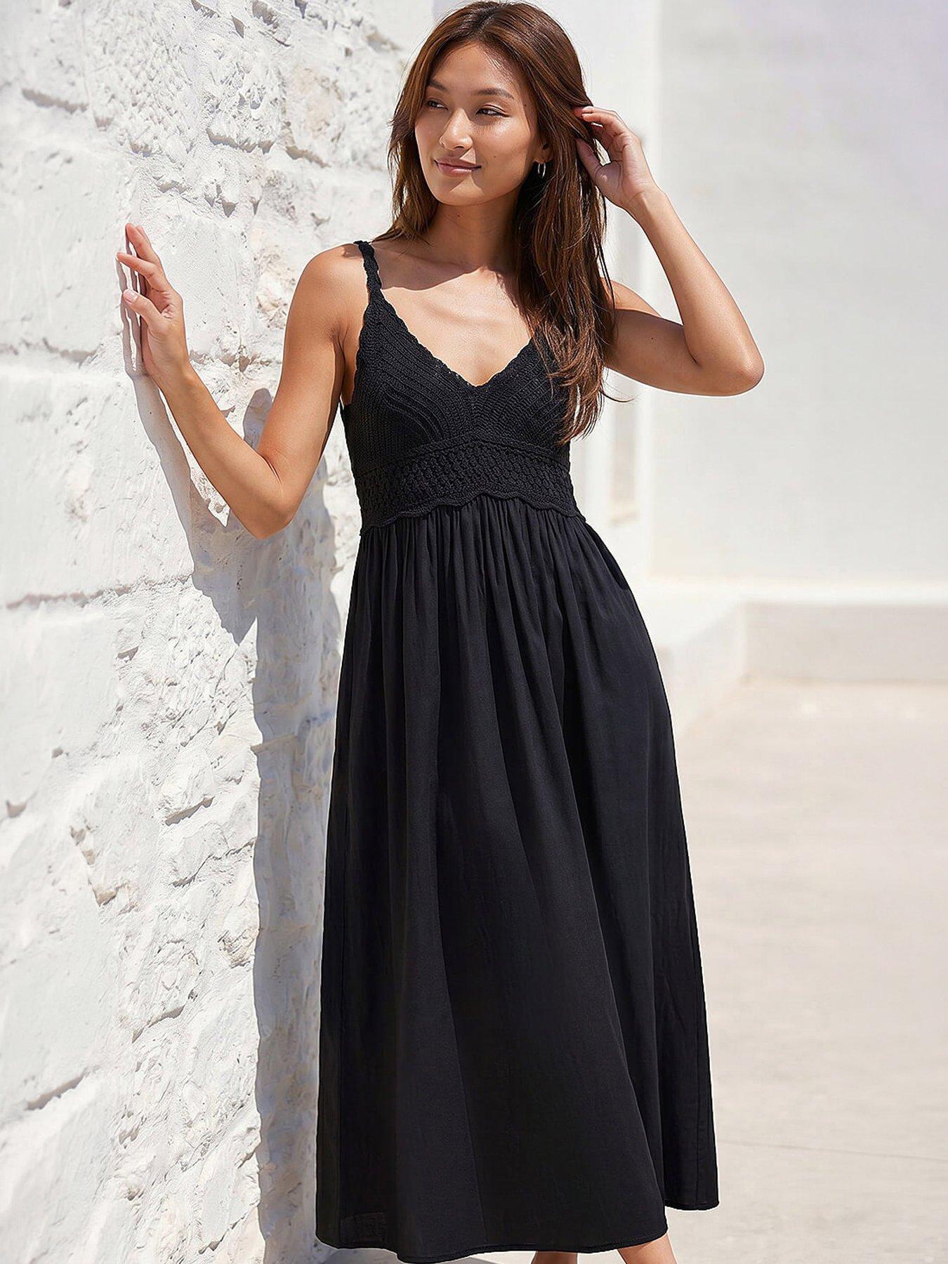 Roman Crochet Strappy Midi Dress