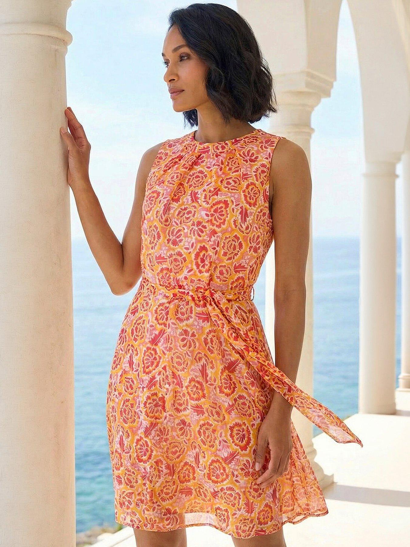 Image 1 of 4 of Roman Floral Shimmer Tie Waist Dress