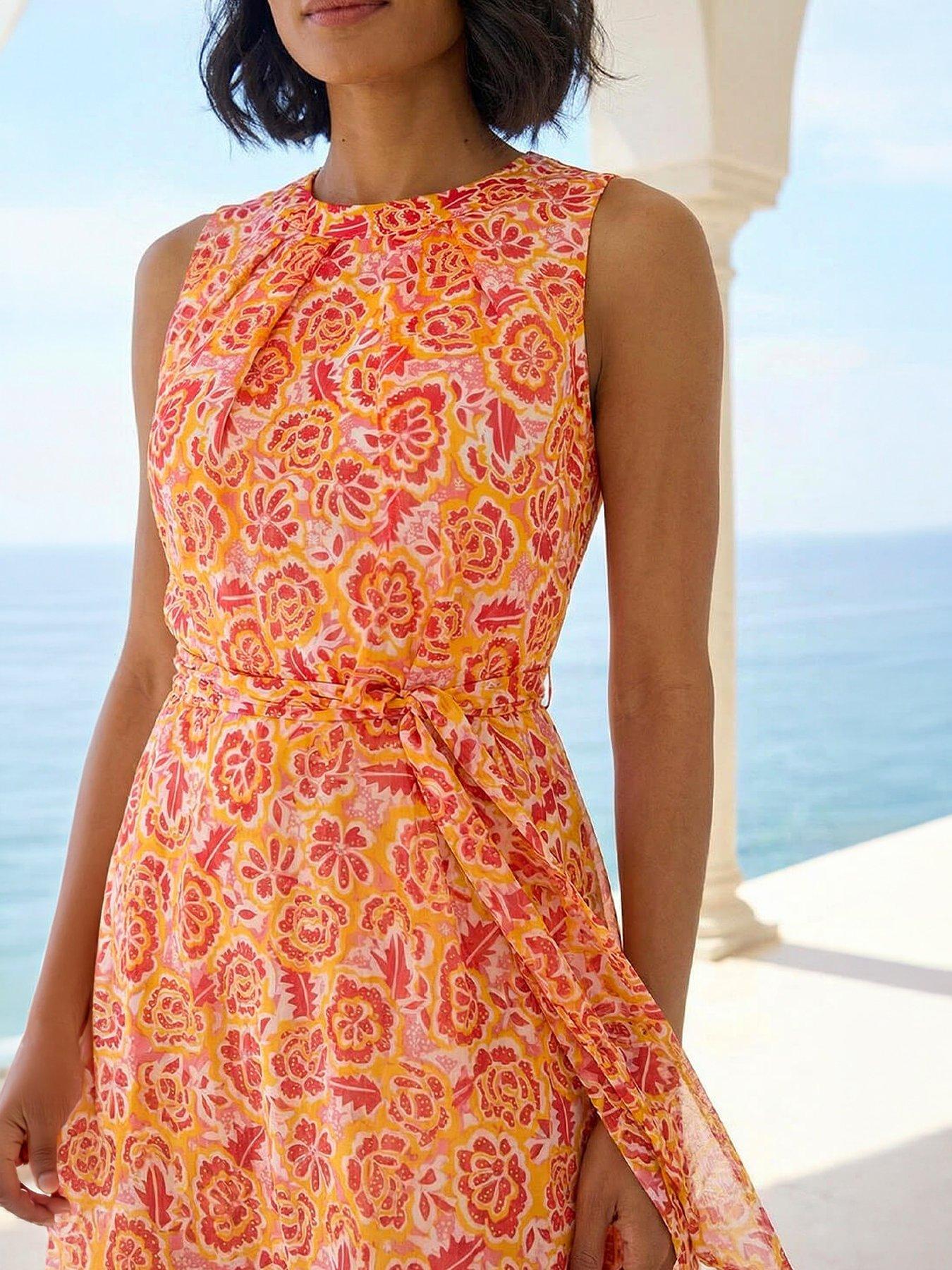 Image 2 of 4 of Roman Floral Shimmer Tie Waist Dress