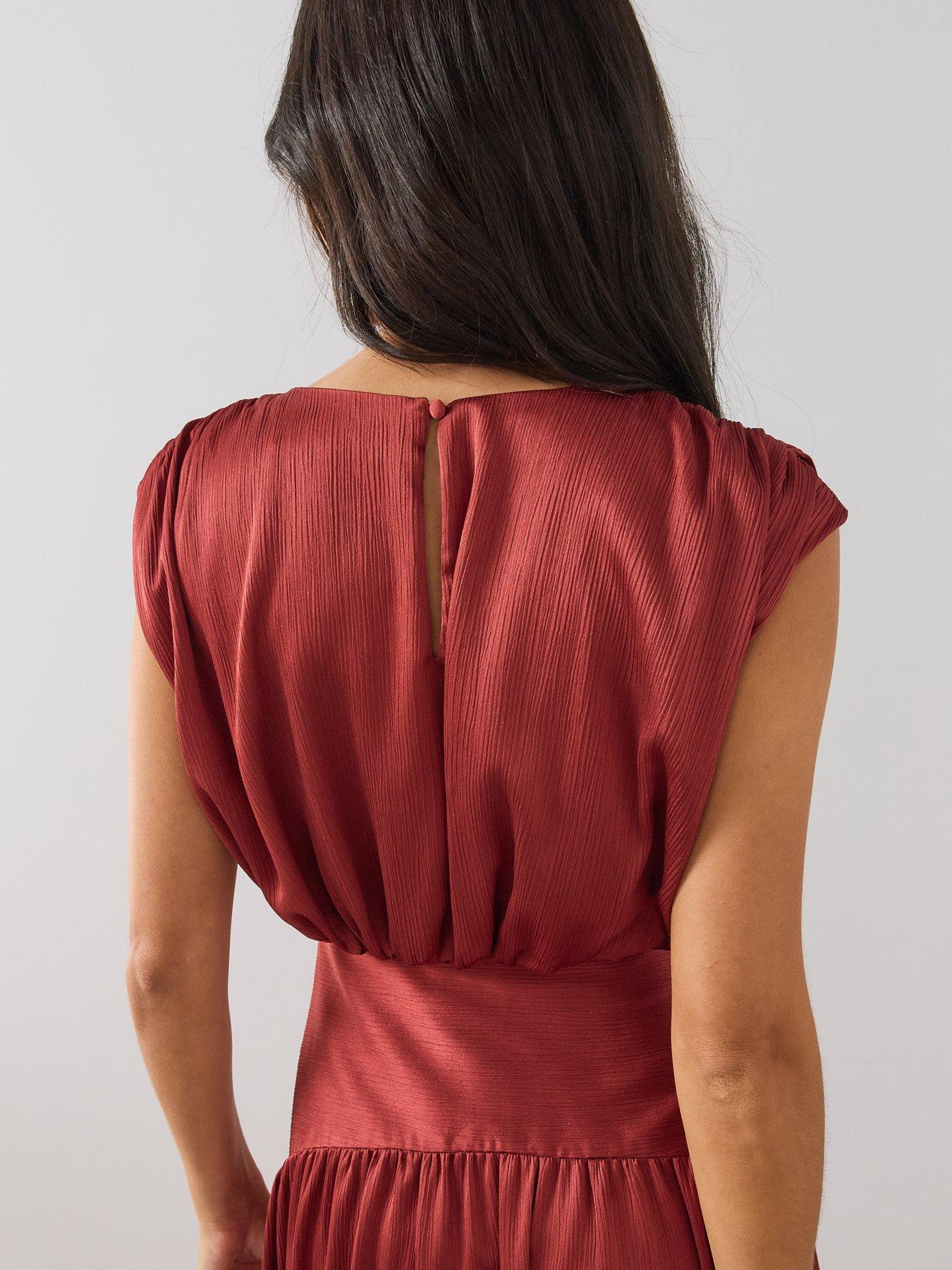 Image 4 of 6 of The Very Collection Womens Pleated Blouson Wide Waistband Midi Dress - Red