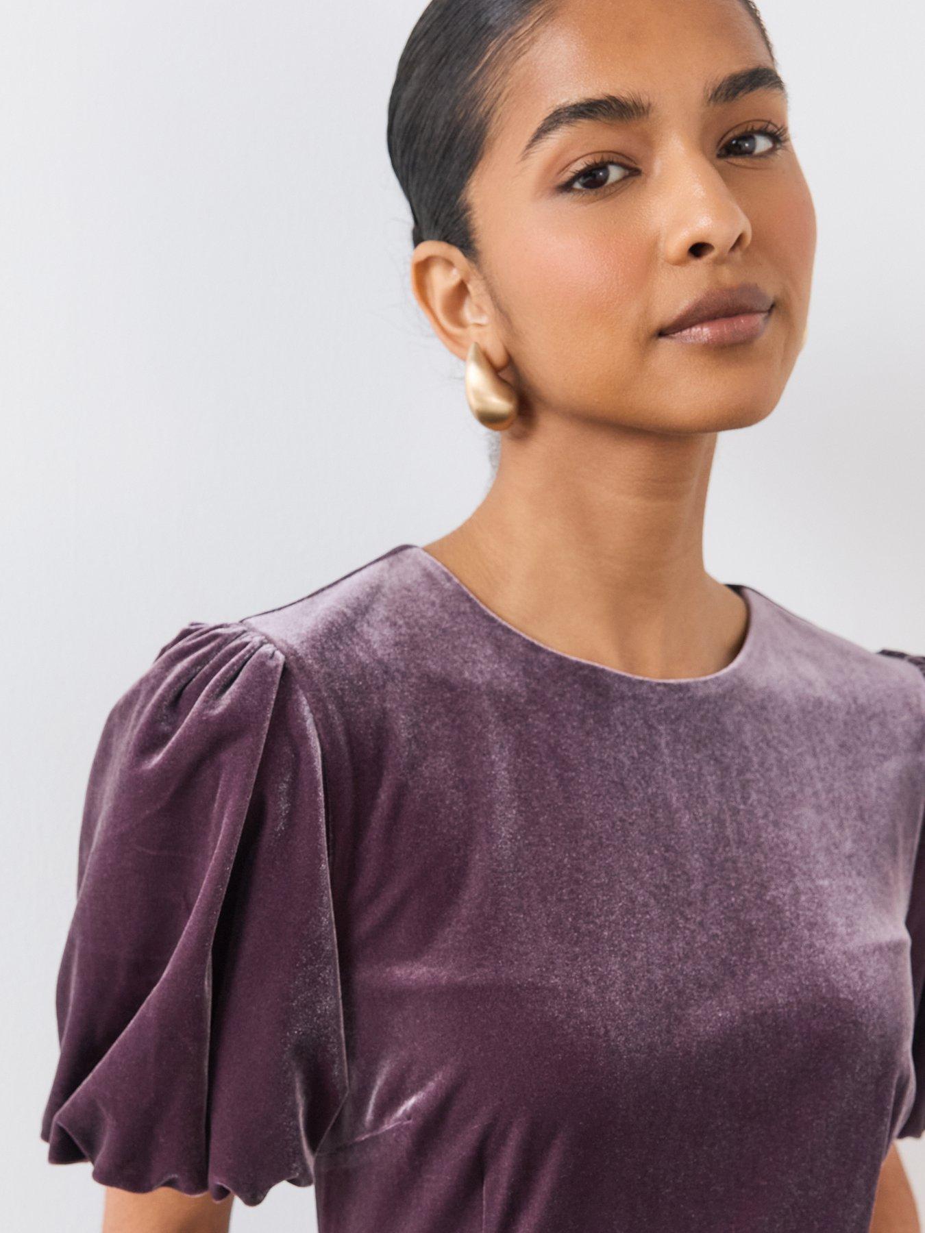 Image 4 of 6 of The Very Collection Womens Velvet Puff Sleeve Mini Dress - Purple