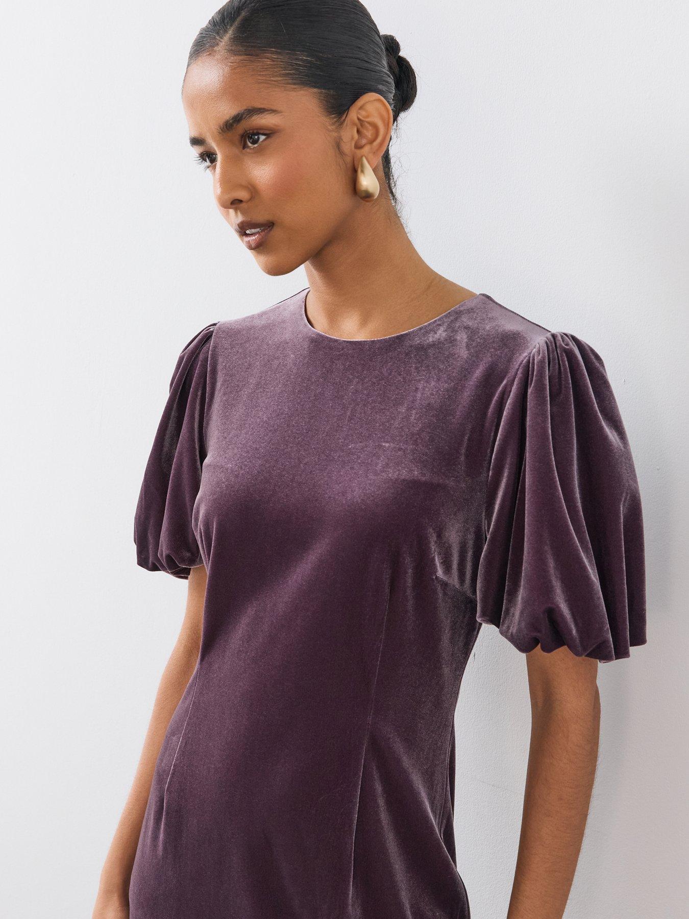 Image 5 of 6 of The Very Collection Womens Velvet Puff Sleeve Mini Dress - Purple