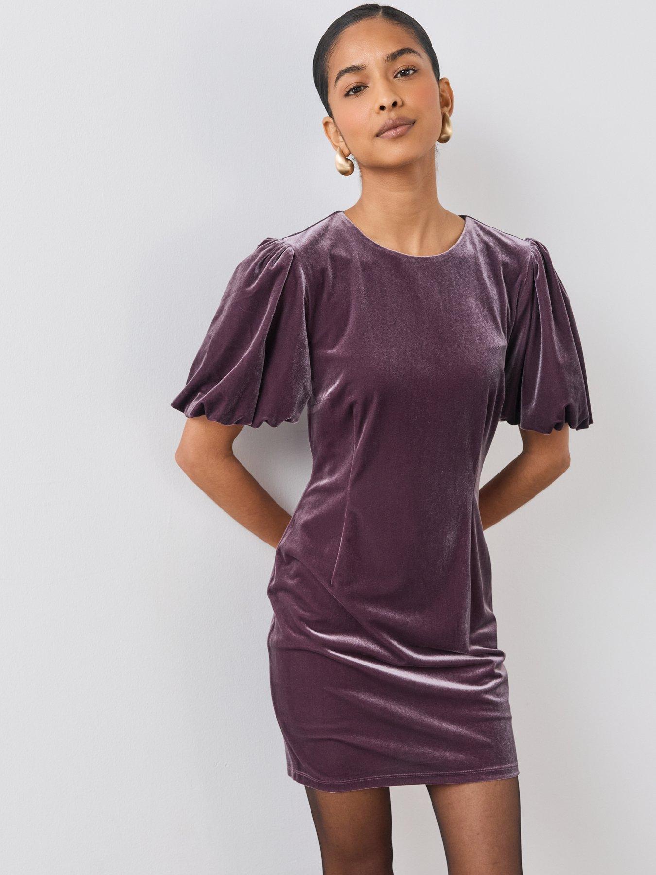 Image 6 of 6 of The Very Collection Womens Velvet Puff Sleeve Mini Dress - Purple