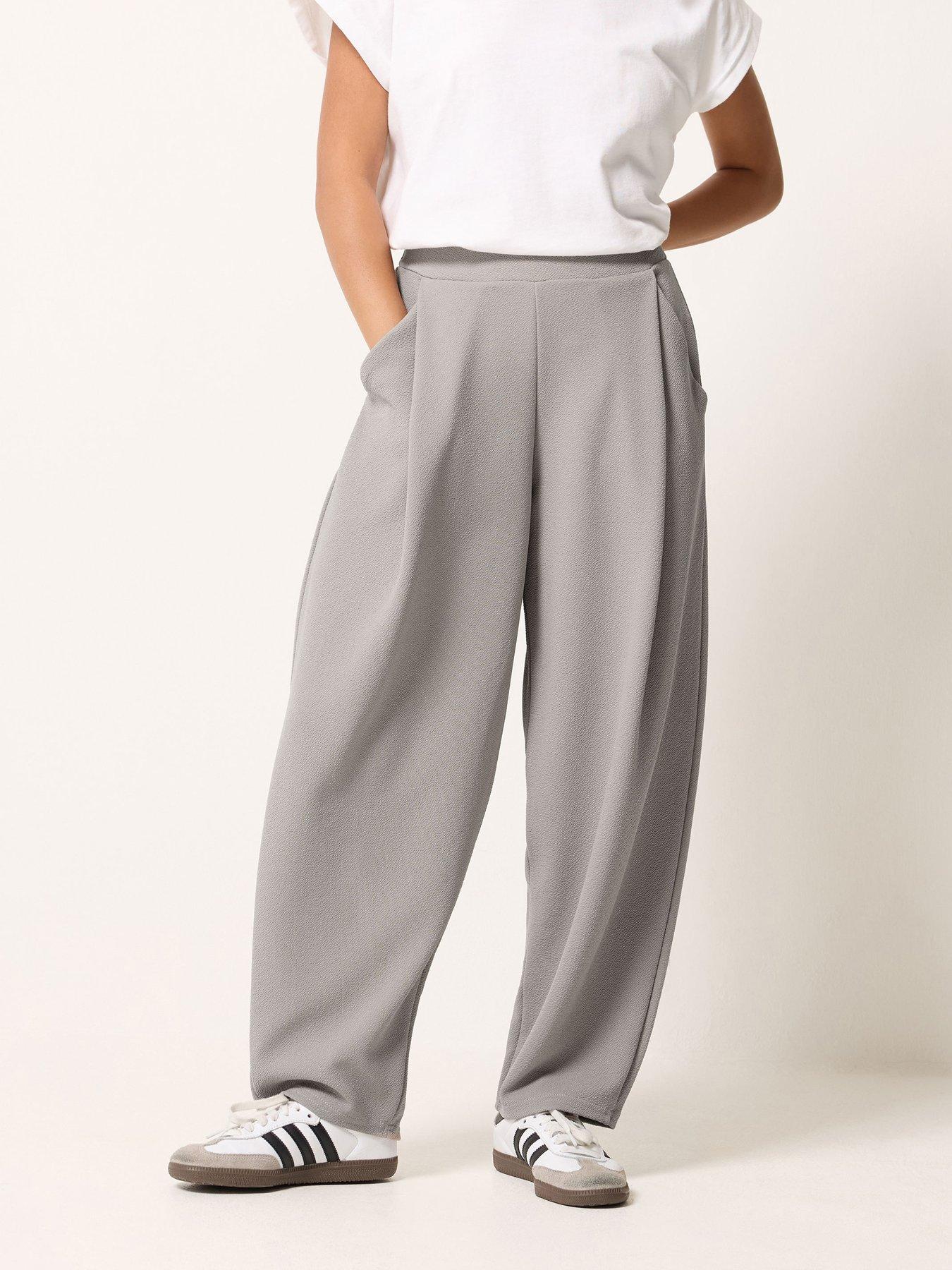 PixieGirl Petite Crinkle Barrel Leg Trousers - Grey