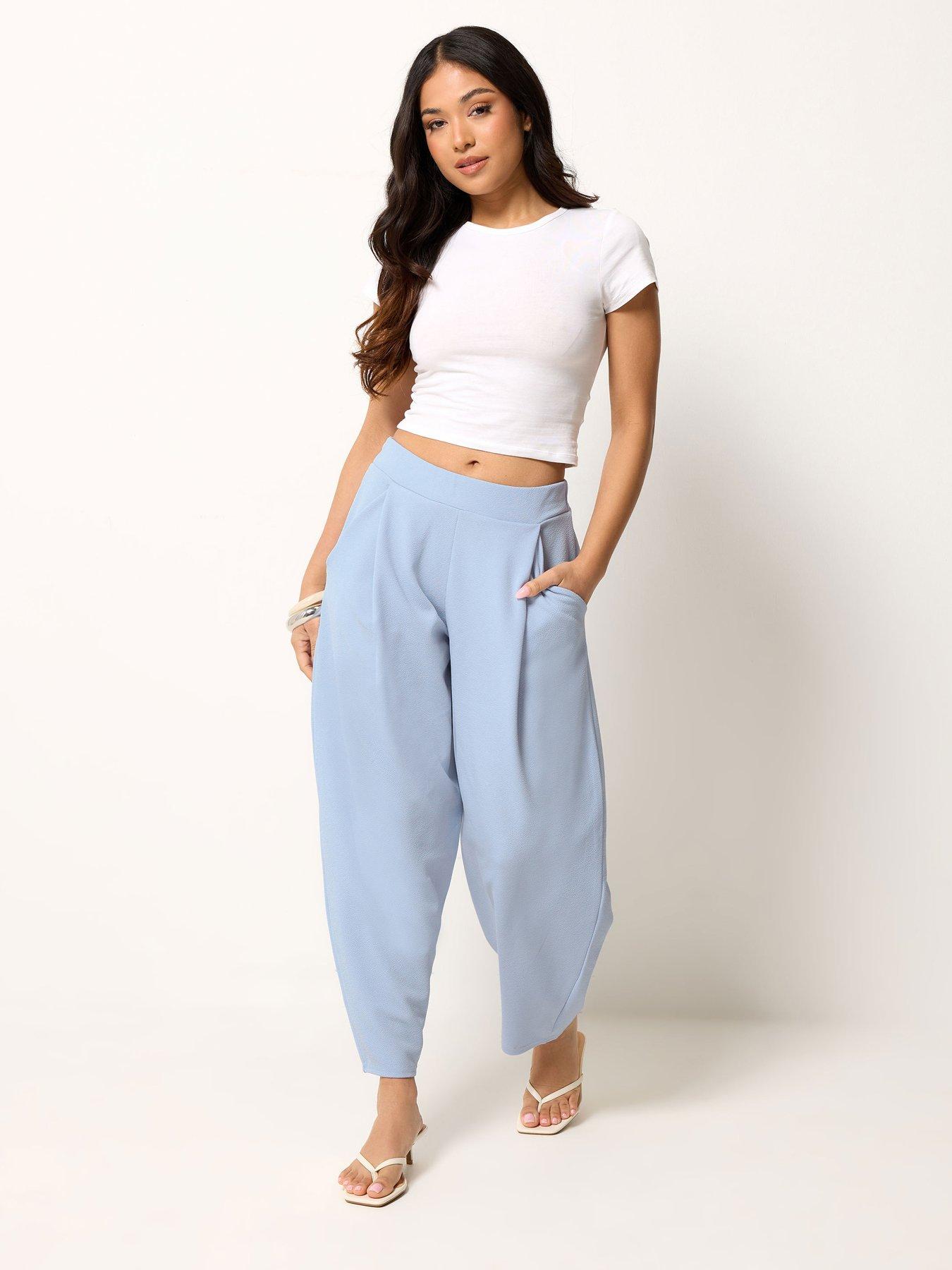 PixieGirl Petite Crinkle Barrel Leg Trousers - Blue