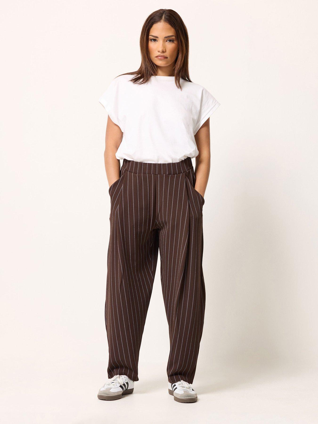 Image 3 of 5 of PixieGirl Petite Stripe Wide Leg Trousers - Brown
