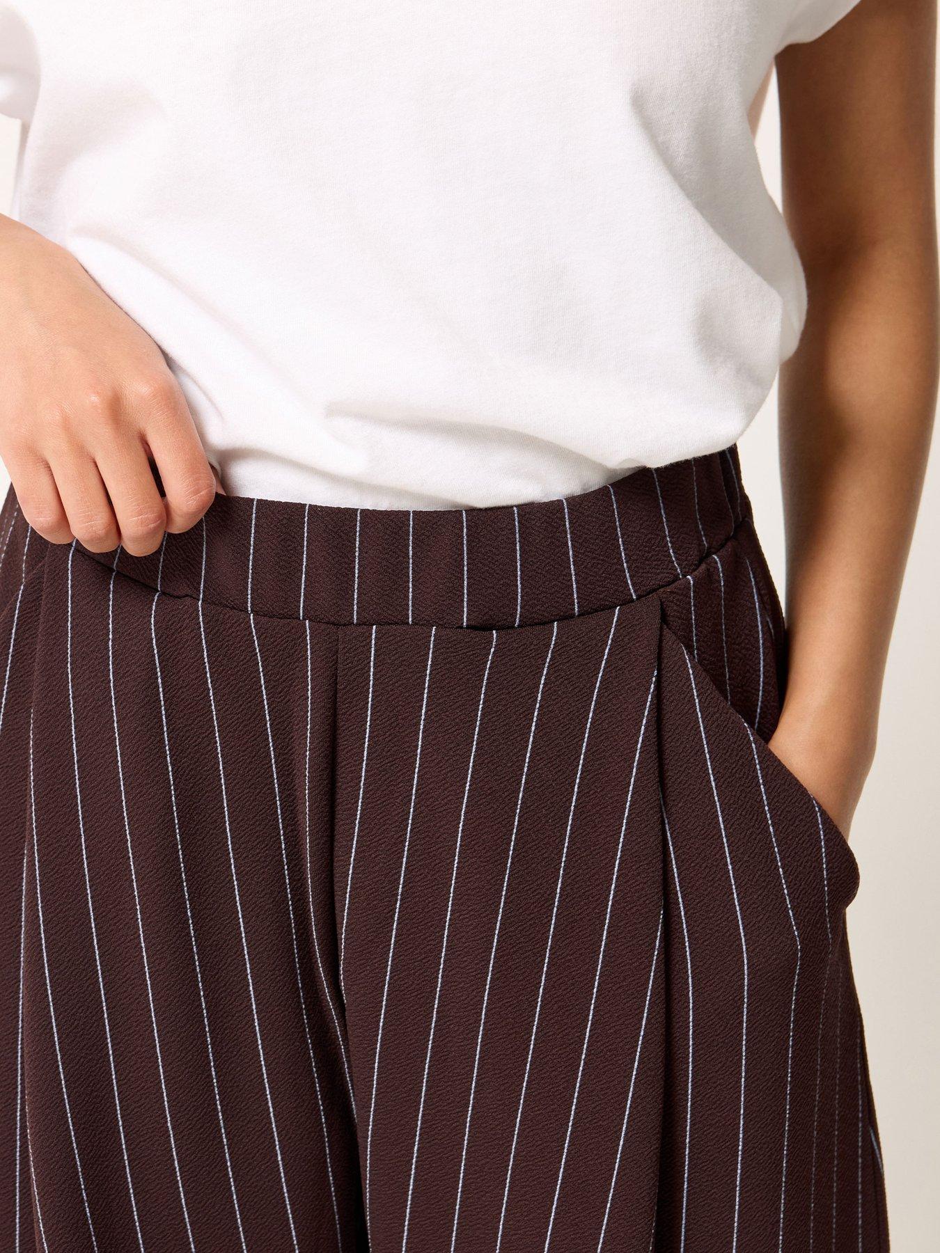 Image 4 of 5 of PixieGirl Petite Stripe Wide Leg Trousers - Brown