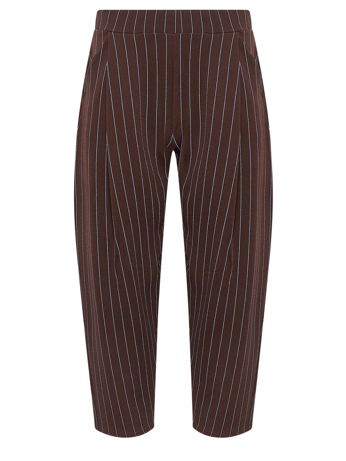 Image 5 of 5 of PixieGirl Petite Stripe Wide Leg Trousers - Brown