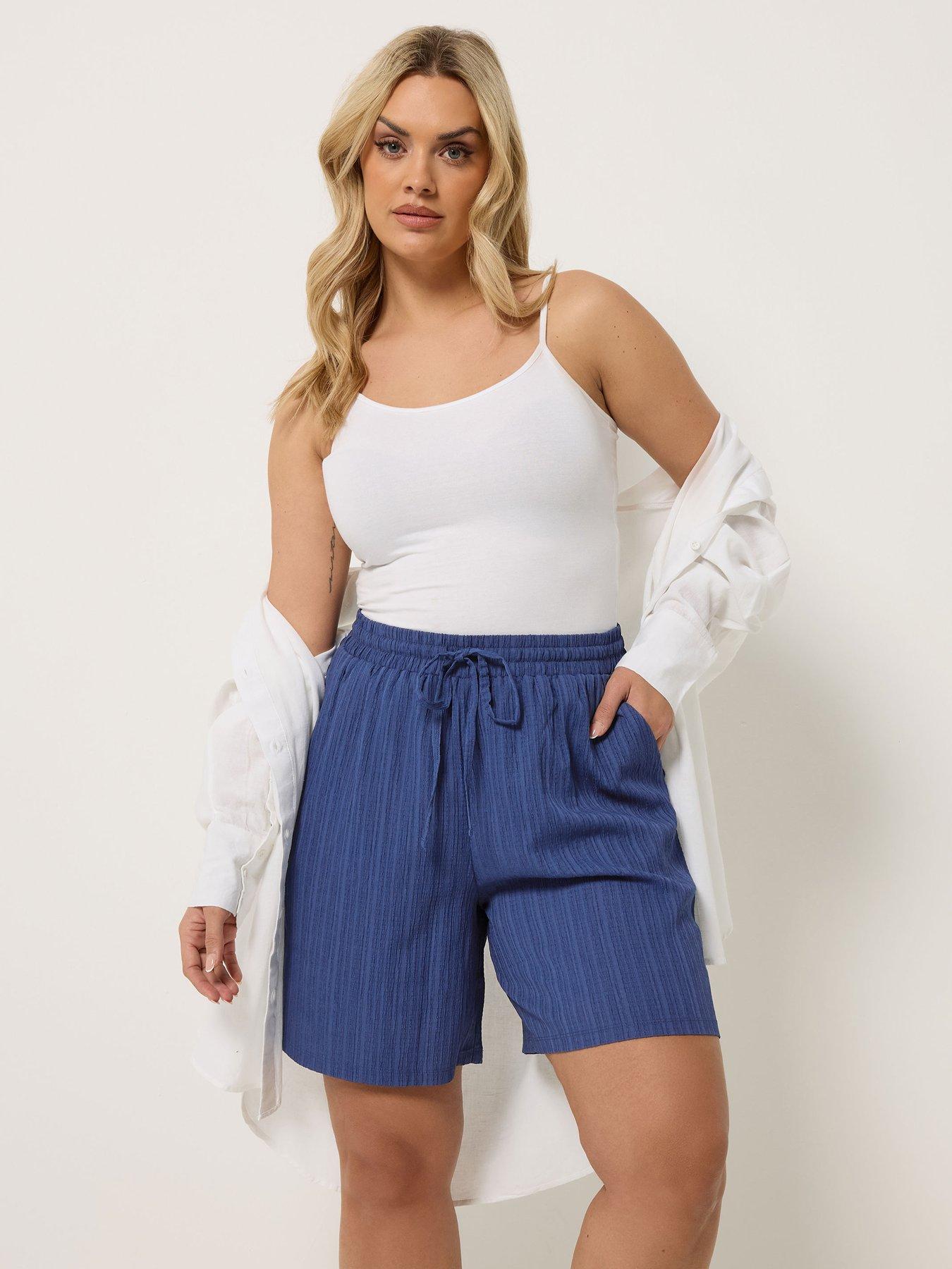 Yours Curve Textured Woven Short - Blue