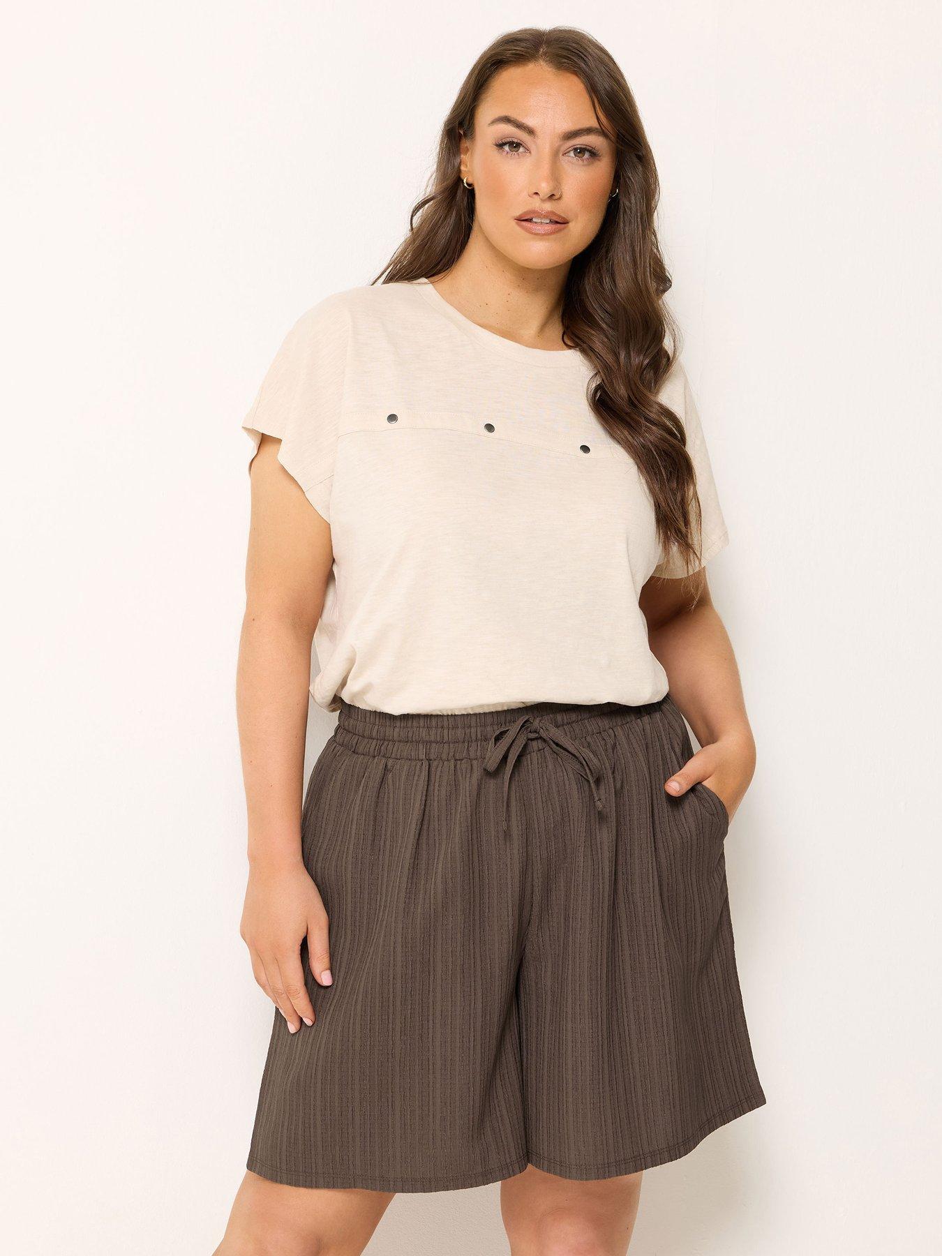 Yours Curve Textured Woven Crop Trousers - Brown