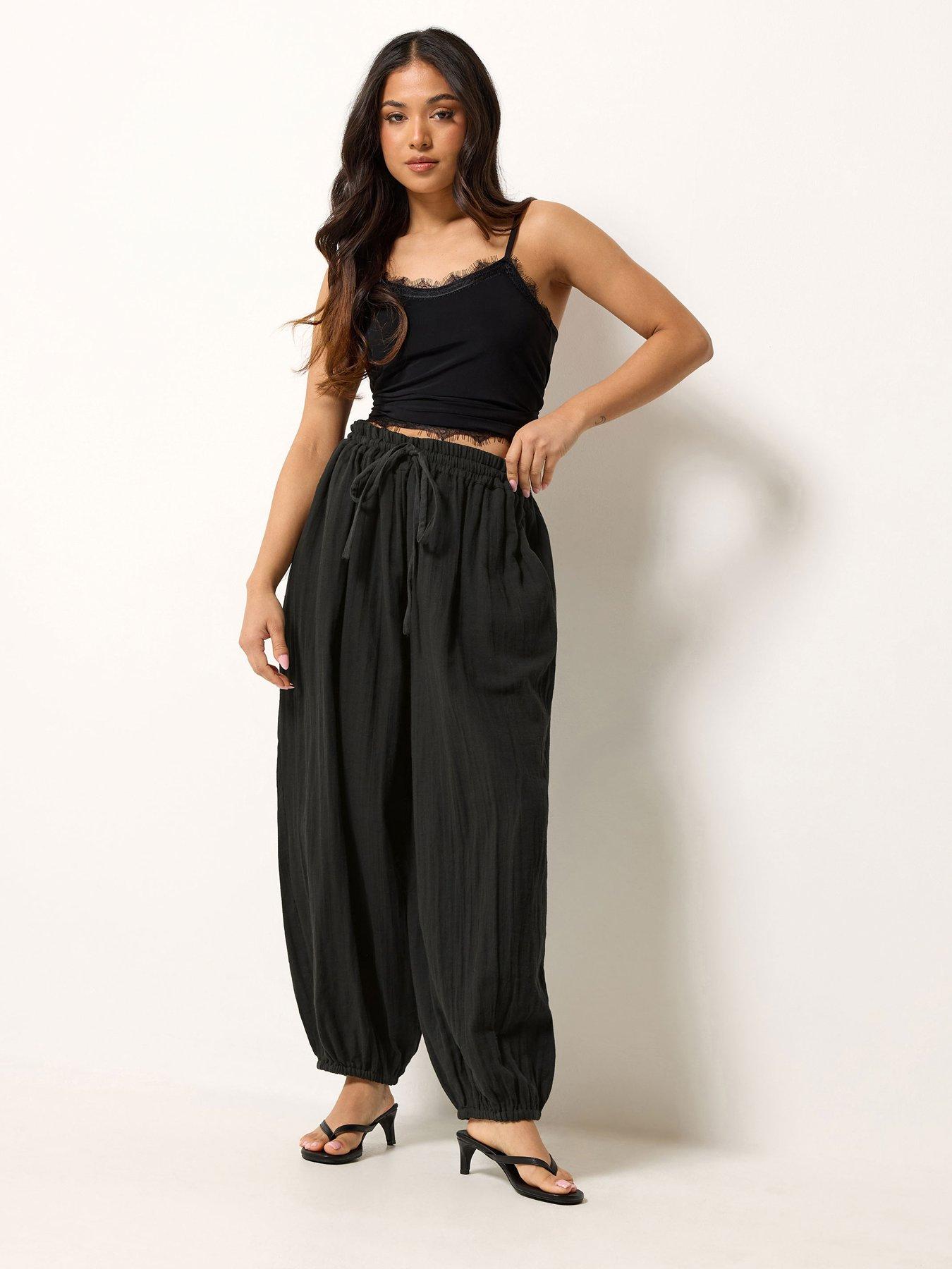 PixieGirl Petite Cheesecloth Balloon Trousers - Black