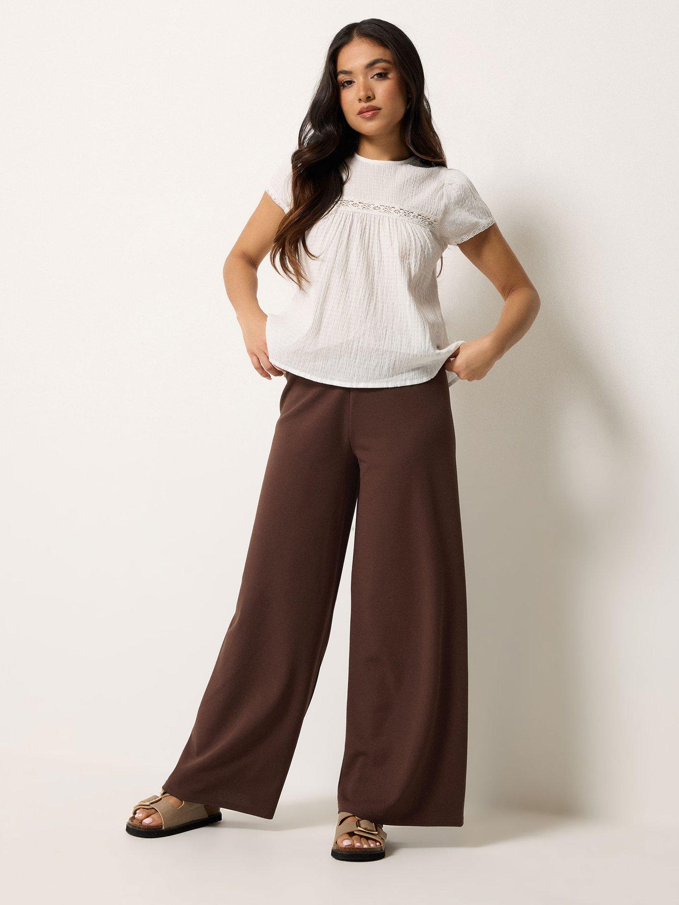 pixiegirl-petite-stripe-wide-leg-scuba-trousers-brownback