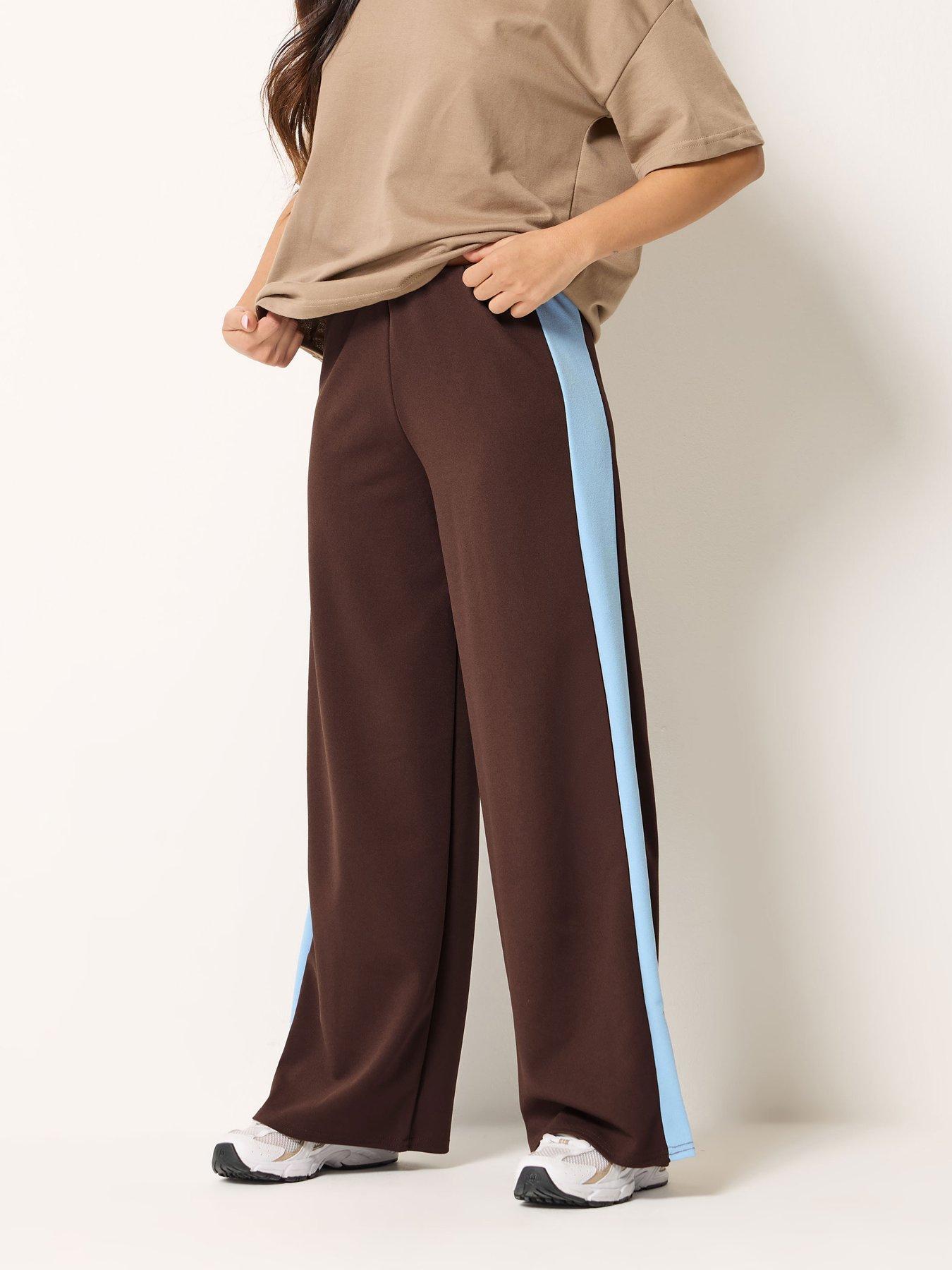PixieGirl Petite Stripe Wide Leg Scuba Trousers