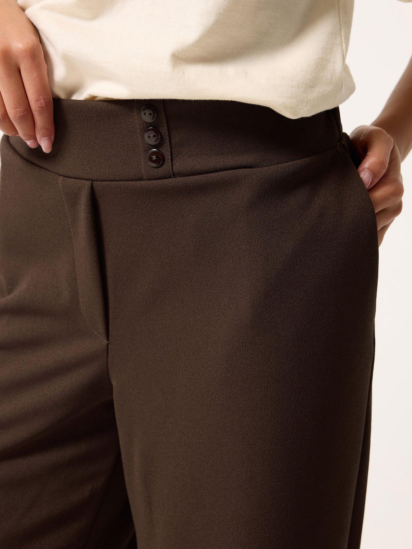 Image 4 of 5 of PixieGirl Petite Soft Touch Wide Leg Trousers - Brown