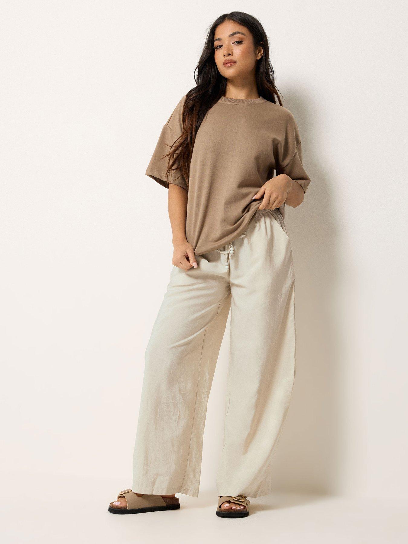 PixieGirl Petite Beaded Wide Leg Trousers - Cream