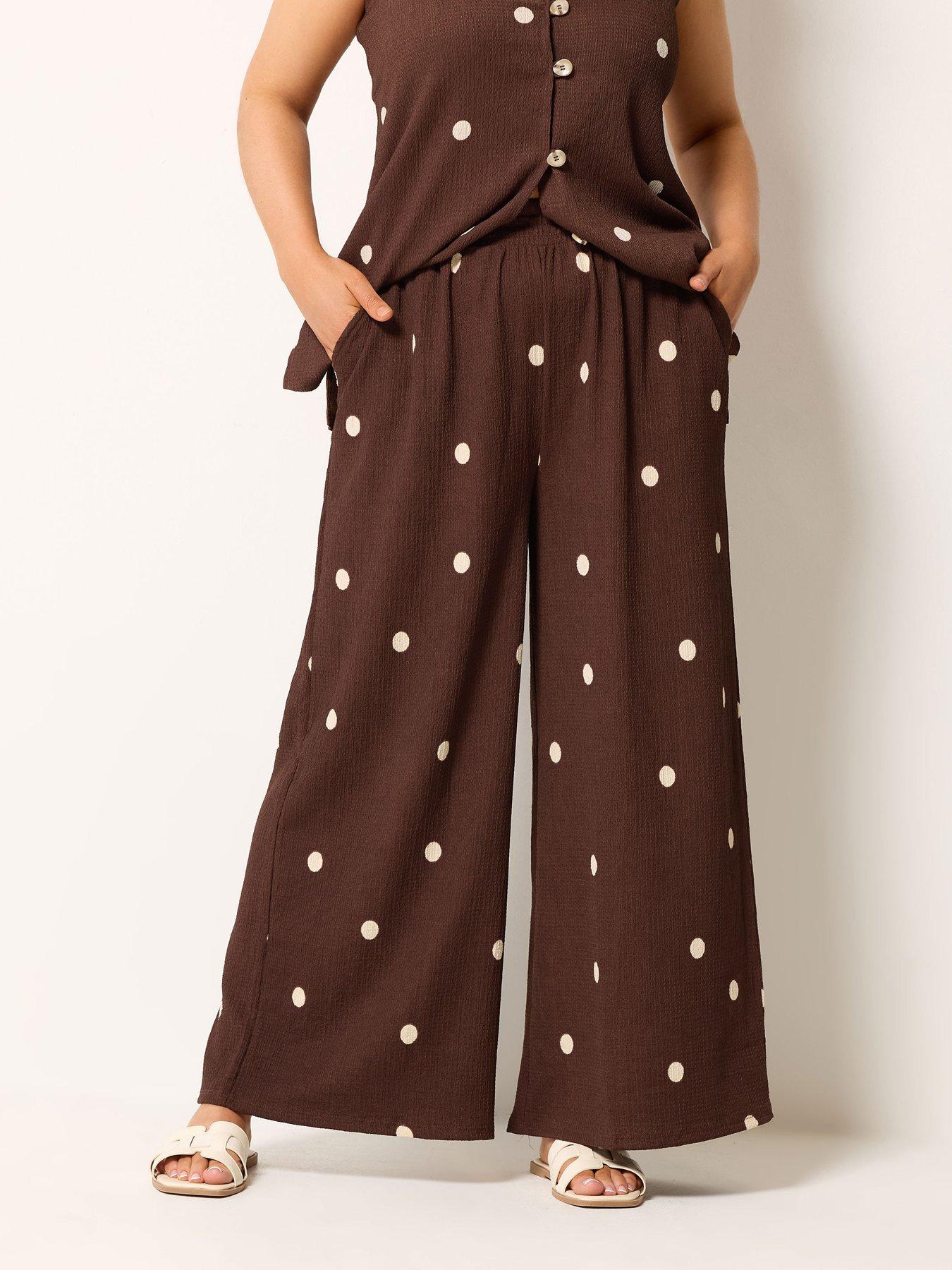 Yours Curve Jersey Crinkle Polkadot Co-Ord Short - Brown