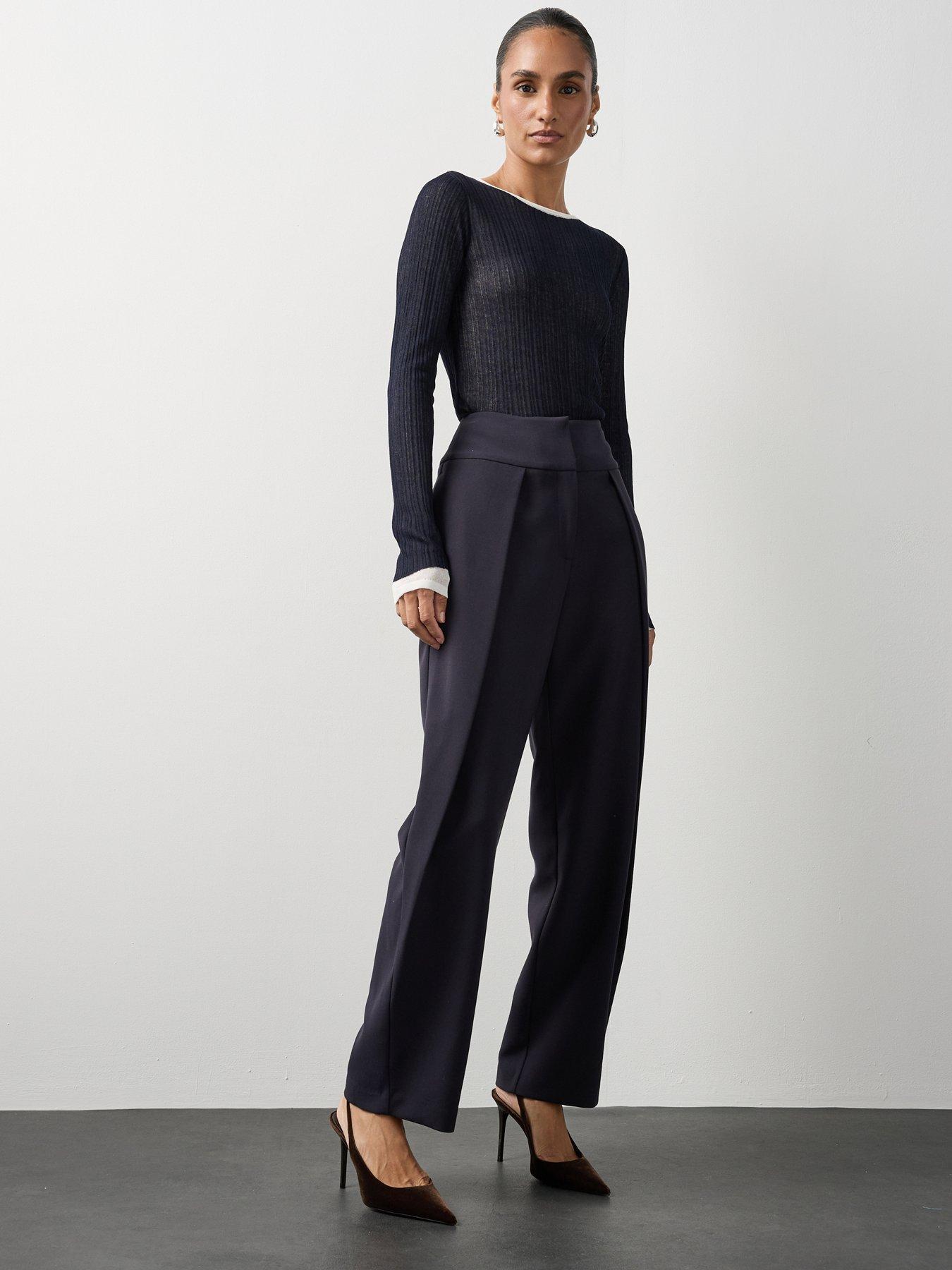 Image 1 of 7 of Michelle Keegan Tailored Barrel Leg Trouser - Navy