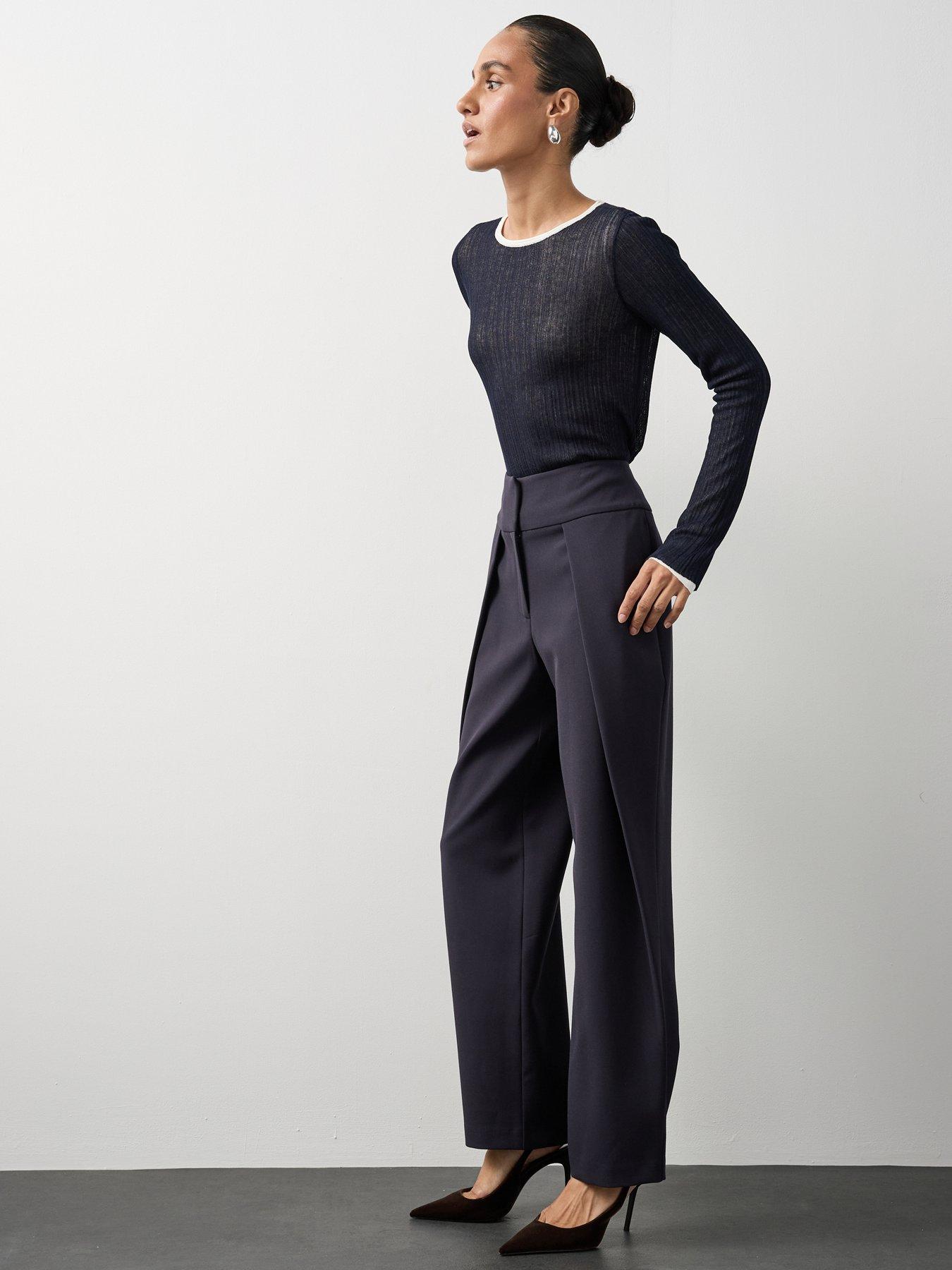 Image 6 of 7 of Michelle Keegan Tailored Barrel Leg Trouser - Navy