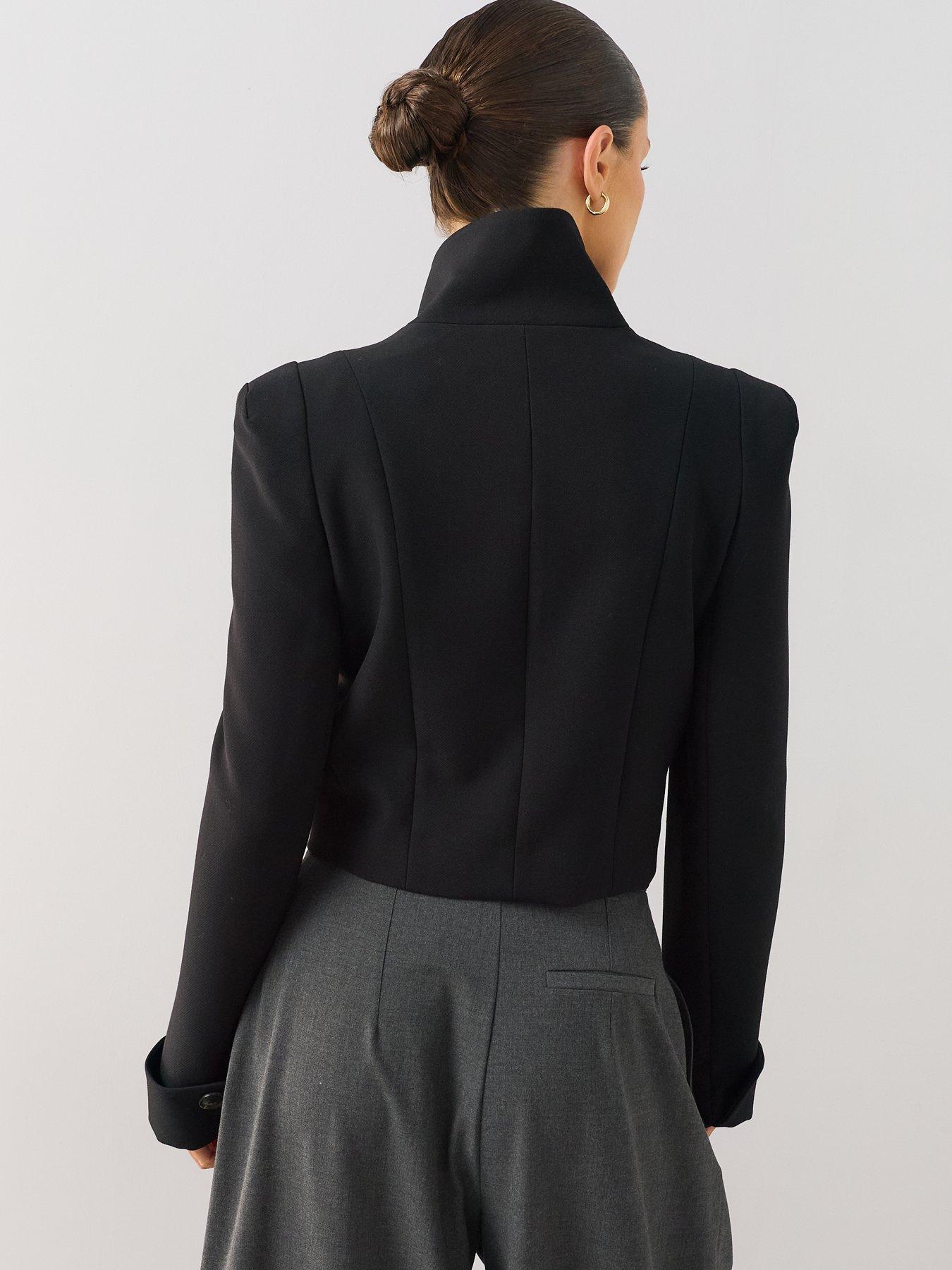 Image 2 of 7 of The Very Collection Women's Funnel Neck Cropped Double-Breasted Jacket - Black