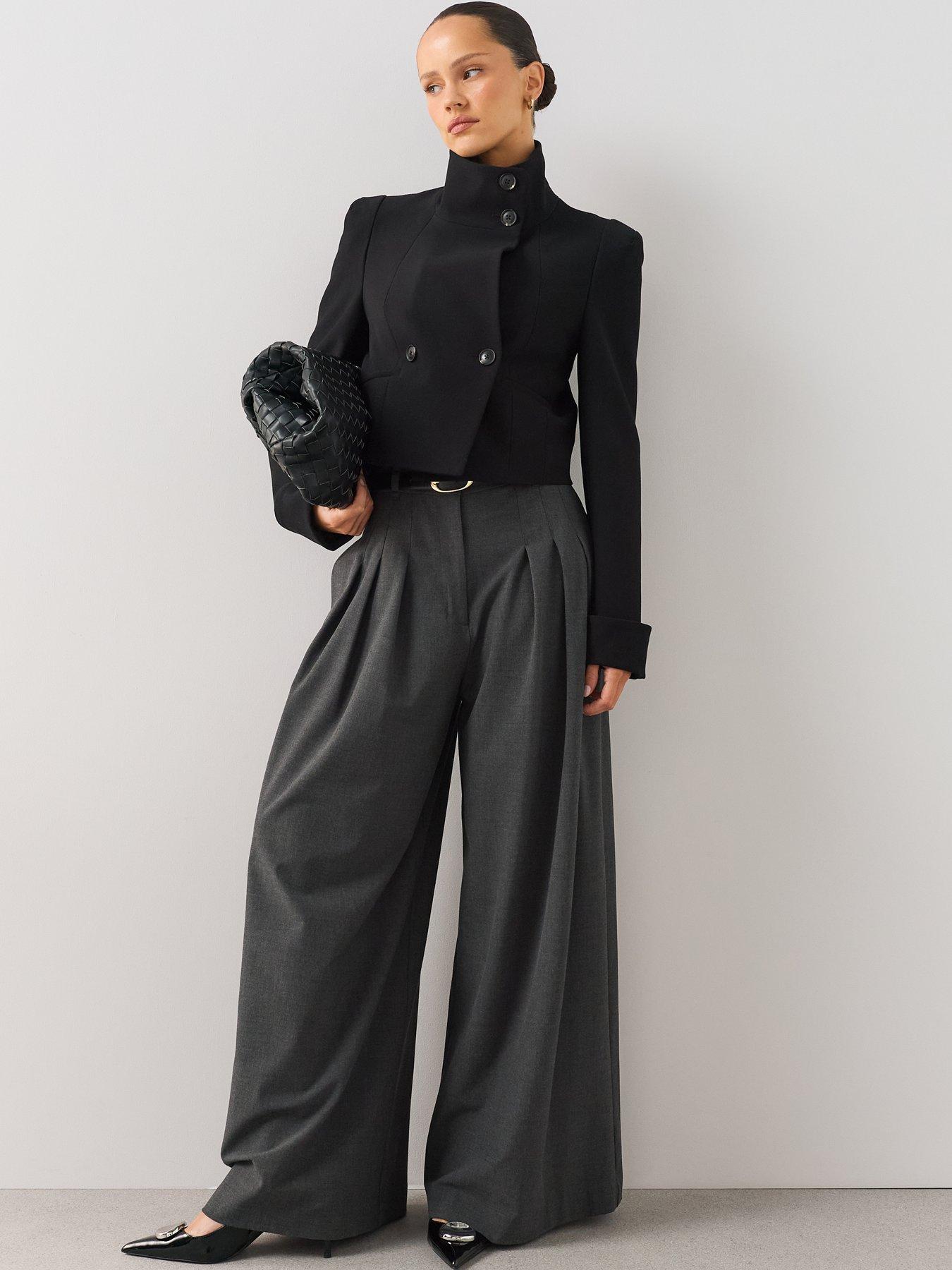 Image 3 of 7 of The Very Collection Women's Funnel Neck Cropped Double-Breasted Jacket - Black