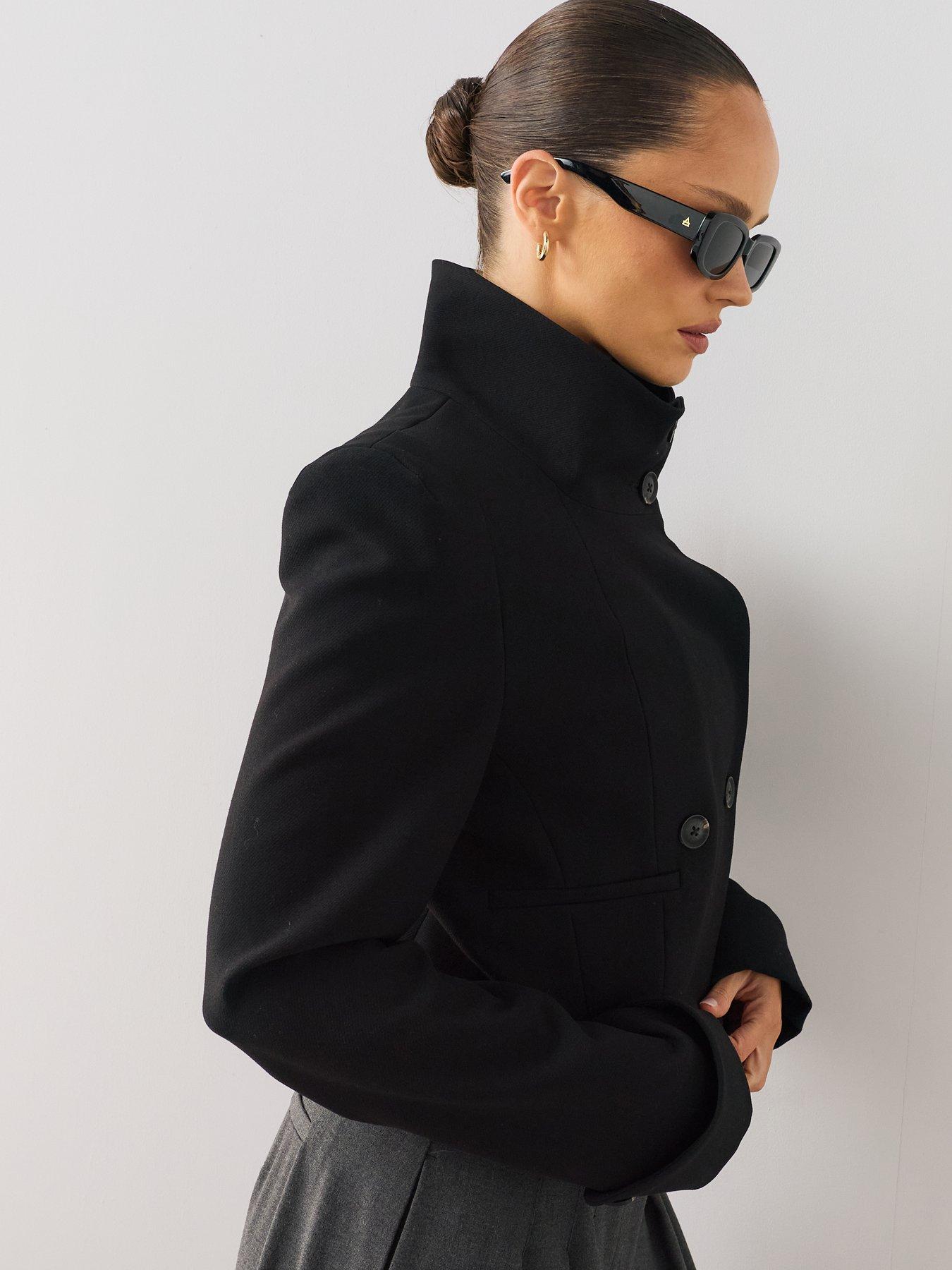 Image 4 of 7 of The Very Collection Women's Funnel Neck Cropped Double-Breasted Jacket - Black