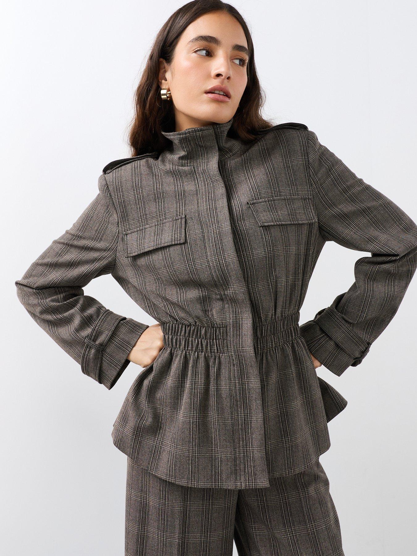Image 1 of 7 of The Very Collection Womens Funnel Neck Check Utility Jacket - Grey