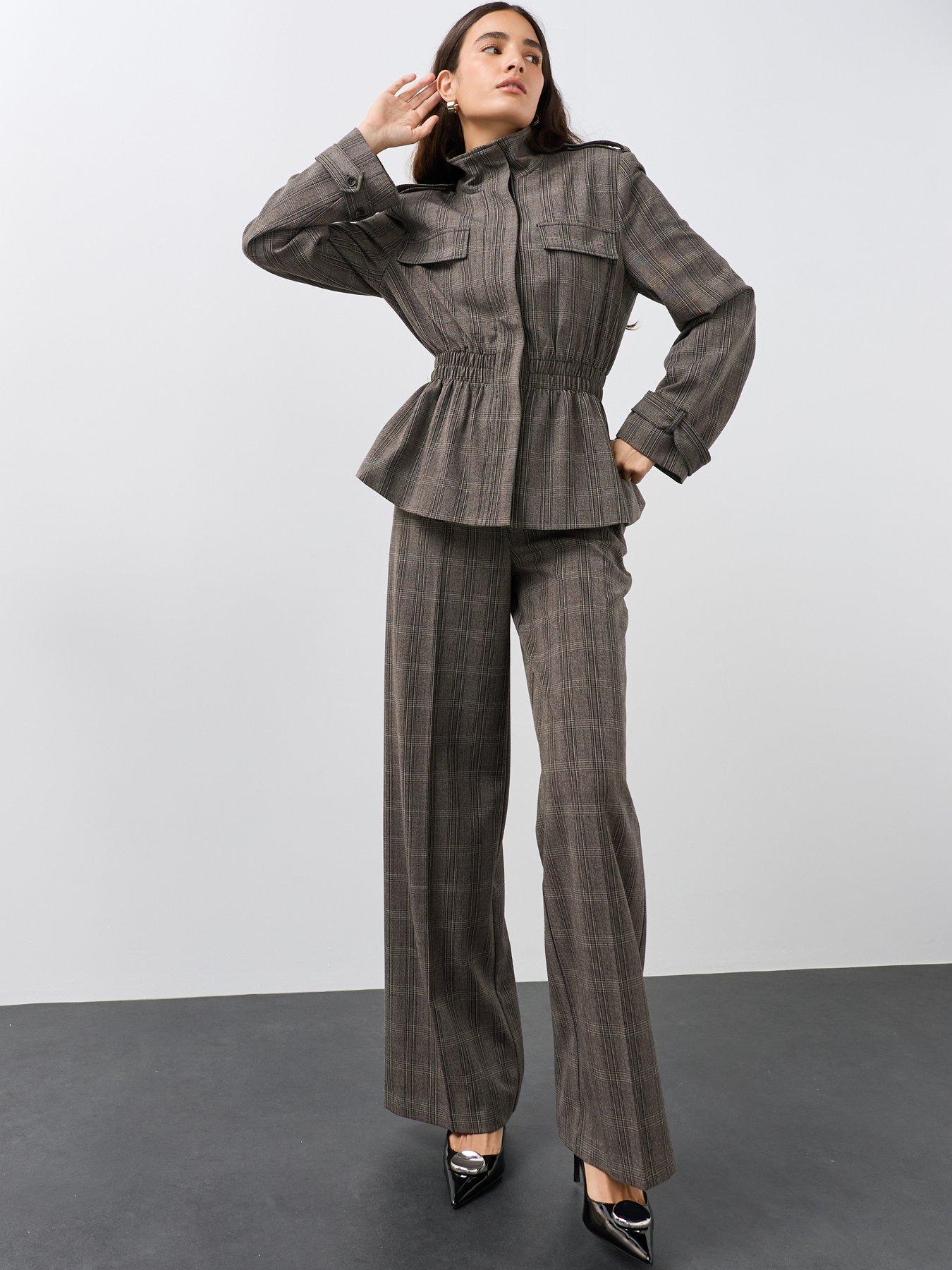 Image 6 of 7 of The Very Collection Womens Funnel Neck Check Utility Jacket - Grey