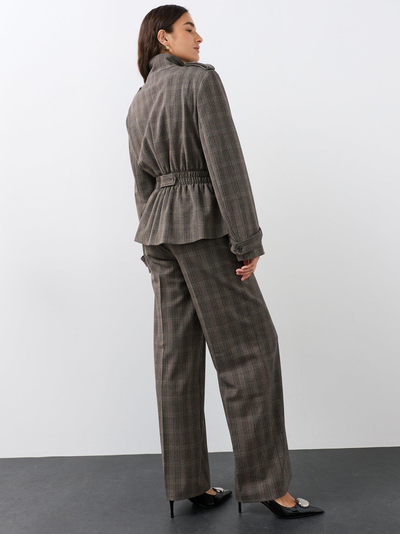 Image 2 of 6 of The Very Collection Womens Check Wide Leg Trousers - Grey