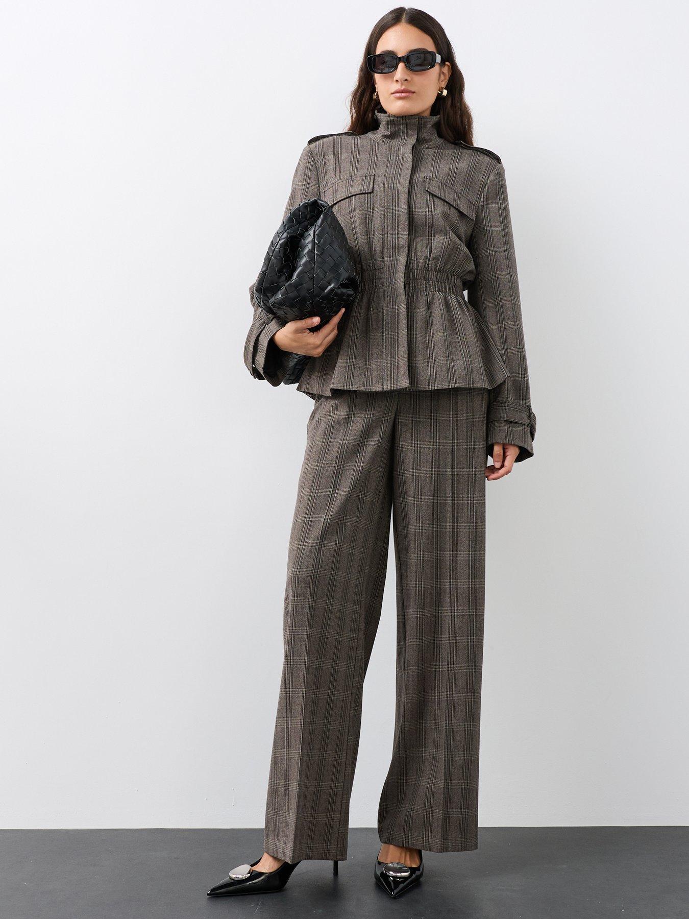 Image 3 of 6 of The Very Collection Womens Check Wide Leg Trousers - Grey