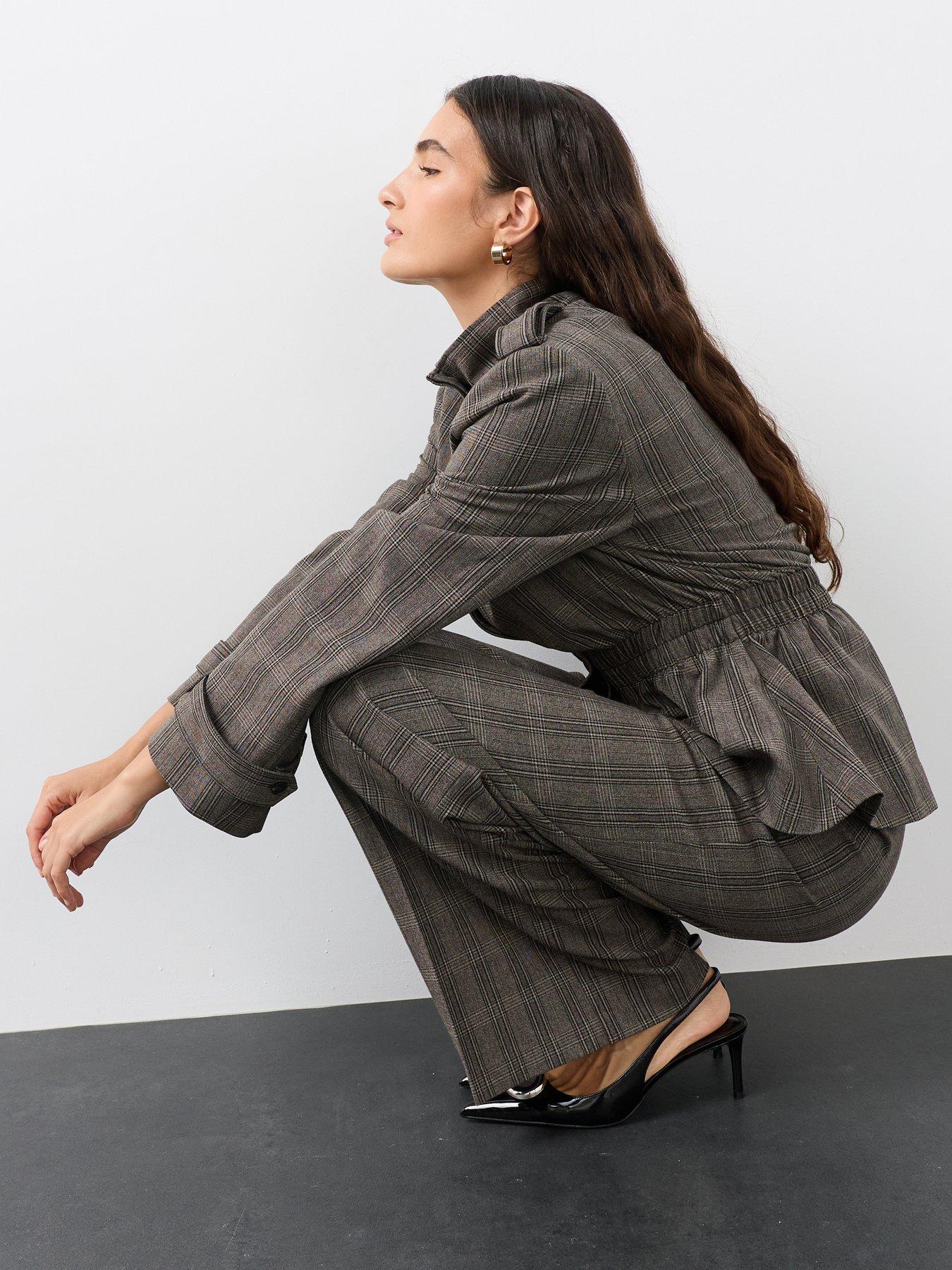 Image 5 of 6 of The Very Collection Womens Check Wide Leg Trousers - Grey