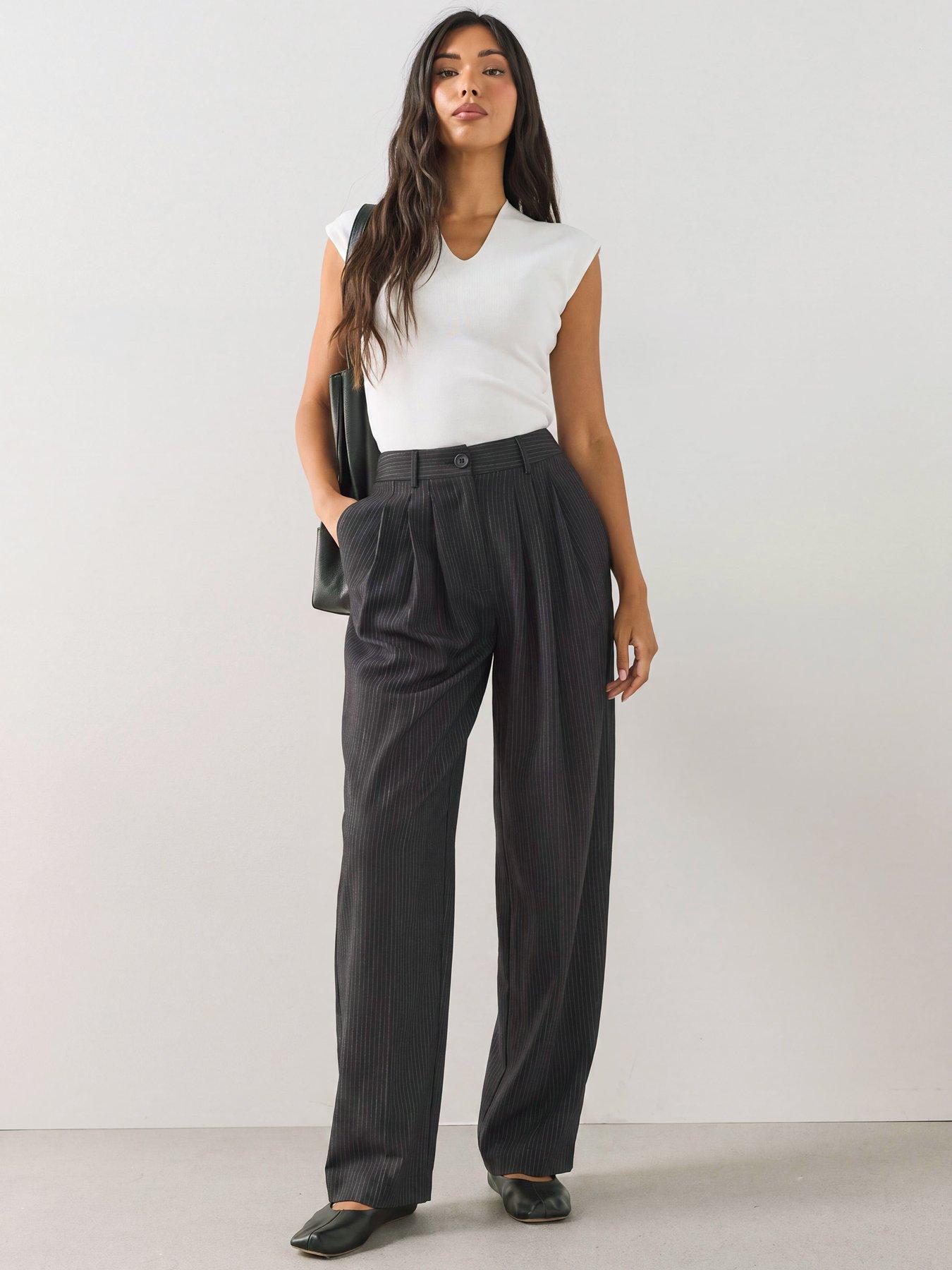 Image 1 of 7 of The Very Collection Womens Three Pleat Pinstripe Barrel Leg Trousers&nbsp;- Navy